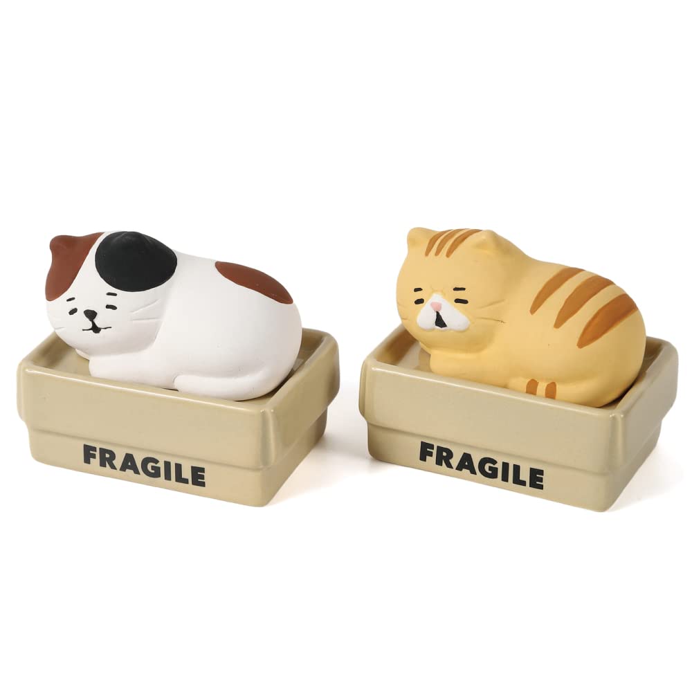Japanese Stone Diffuser Cat in a Box - Ceramic Essential Oil Aroma Diffuser for Home, Office & Spa | Non-Electric Passive Aromatherapy Decor for Cat Lovers (2-Piece Set)