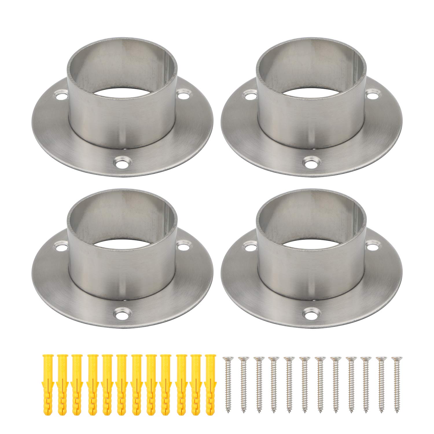 4Pcs Heavy Duty Stainless Steel Closet Rod Flange Holder - 2 Inch (51mm) Inner Diameter Pipe Mounting Bracket - Perfect for Wardrobe, Closet Organization & DIY Home Storage Solutions