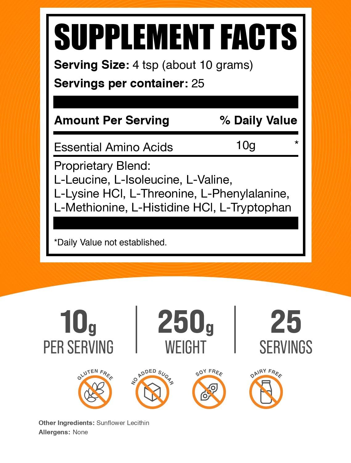BulkSupplements Pure Essential Amino Acids (EAA) Powder - Unflavored, Gluten Free Supplement for Muscle Recovery & Workout - 10g per Serving, 250g (8.8 oz) Pack - Perfect for Athletes, Bodybuilders & Fitness Enthusiasts