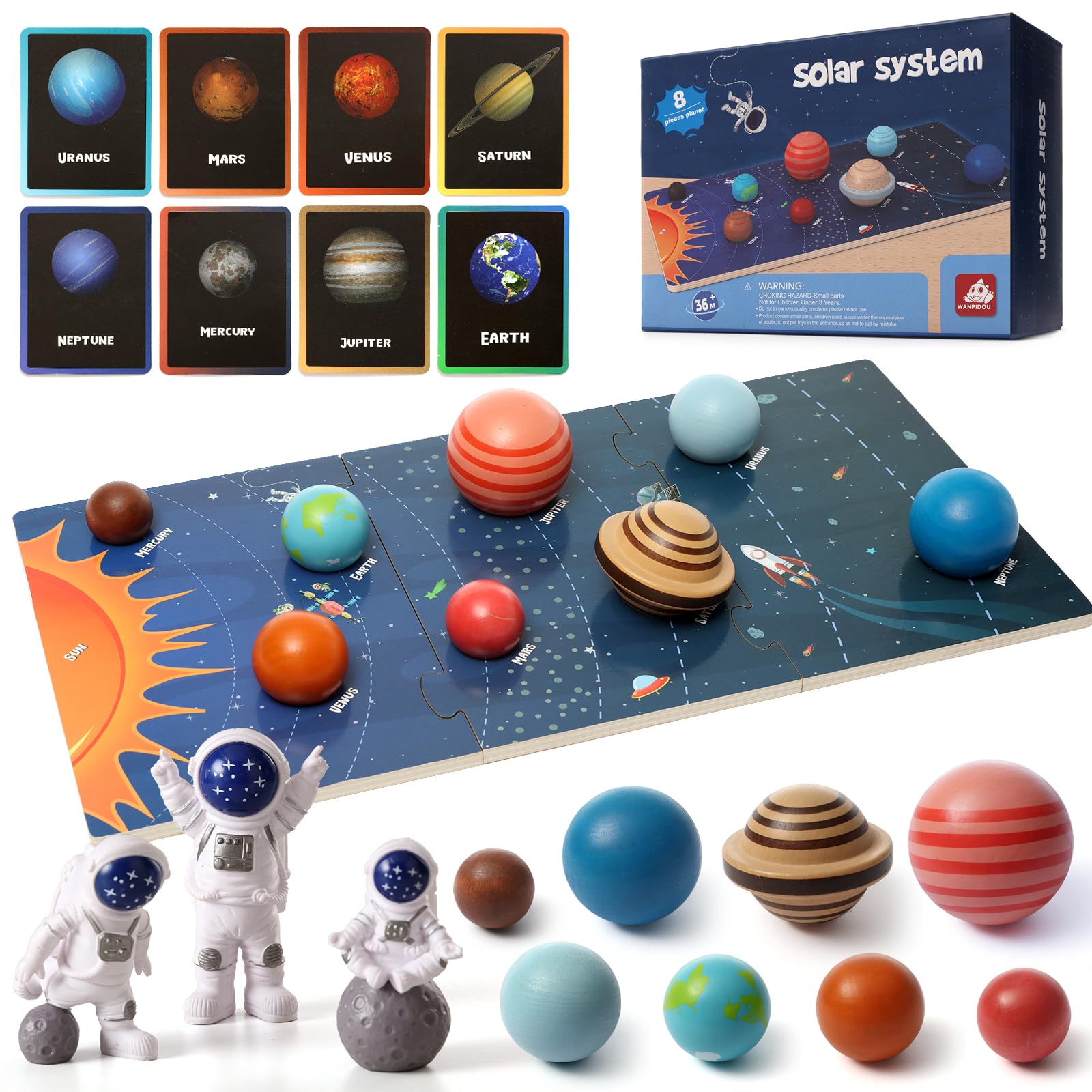 Wooden Solar System Model Board - Montessori Planet Toys for Kids | Educational Planets Balls & Preschool Learning Puzzle | Space Learning Toys for Classroom & Homeschool STEM Activities