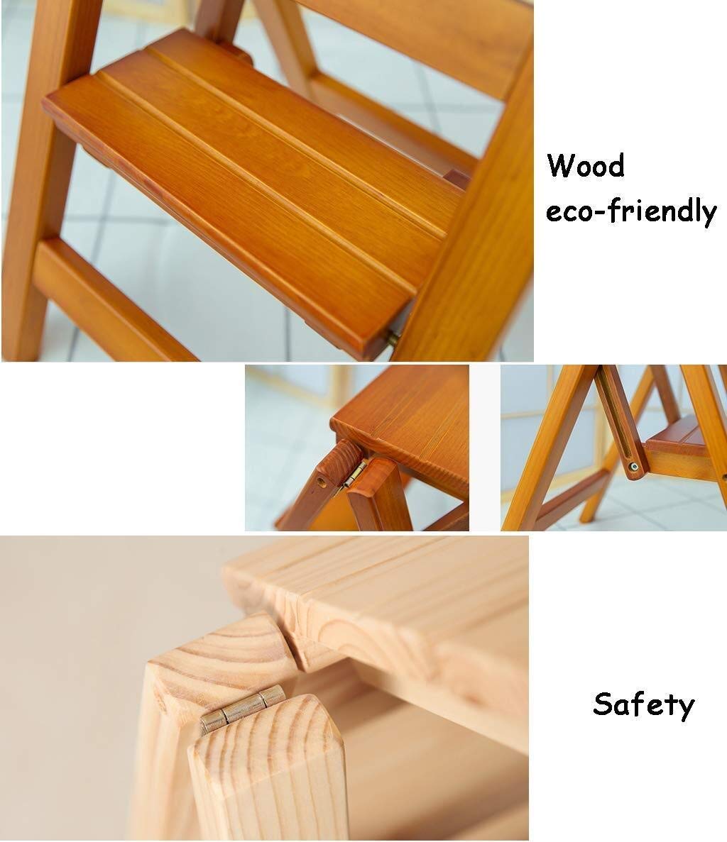 KAZUP Foldable Step Stool for Kitchen, Home, Dining Room - Lightweight Multi-Purpose Ladder Stool for Adults, Kids - Perfect for Reaching High Shelves, Organizing Cabinets, Home Decor (Natural Wood)