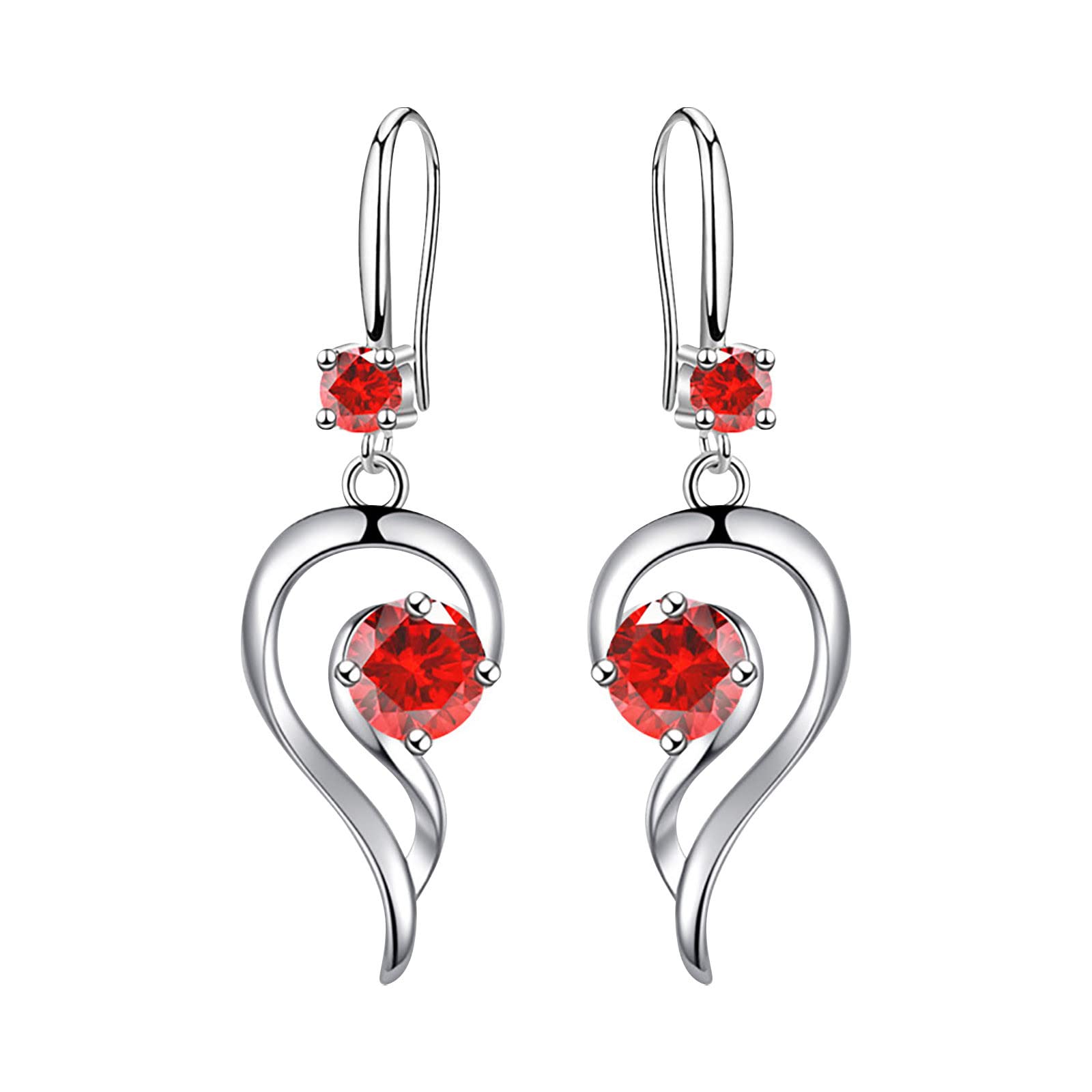 Stylish Silver Jewelry for Women - Stainless Steel Round Hoop Earrings with Diamond & Crystal Accents | Elegant Dangling Fashion Earrings for Parties, Weddings & Daily Wear (Red, One Size)