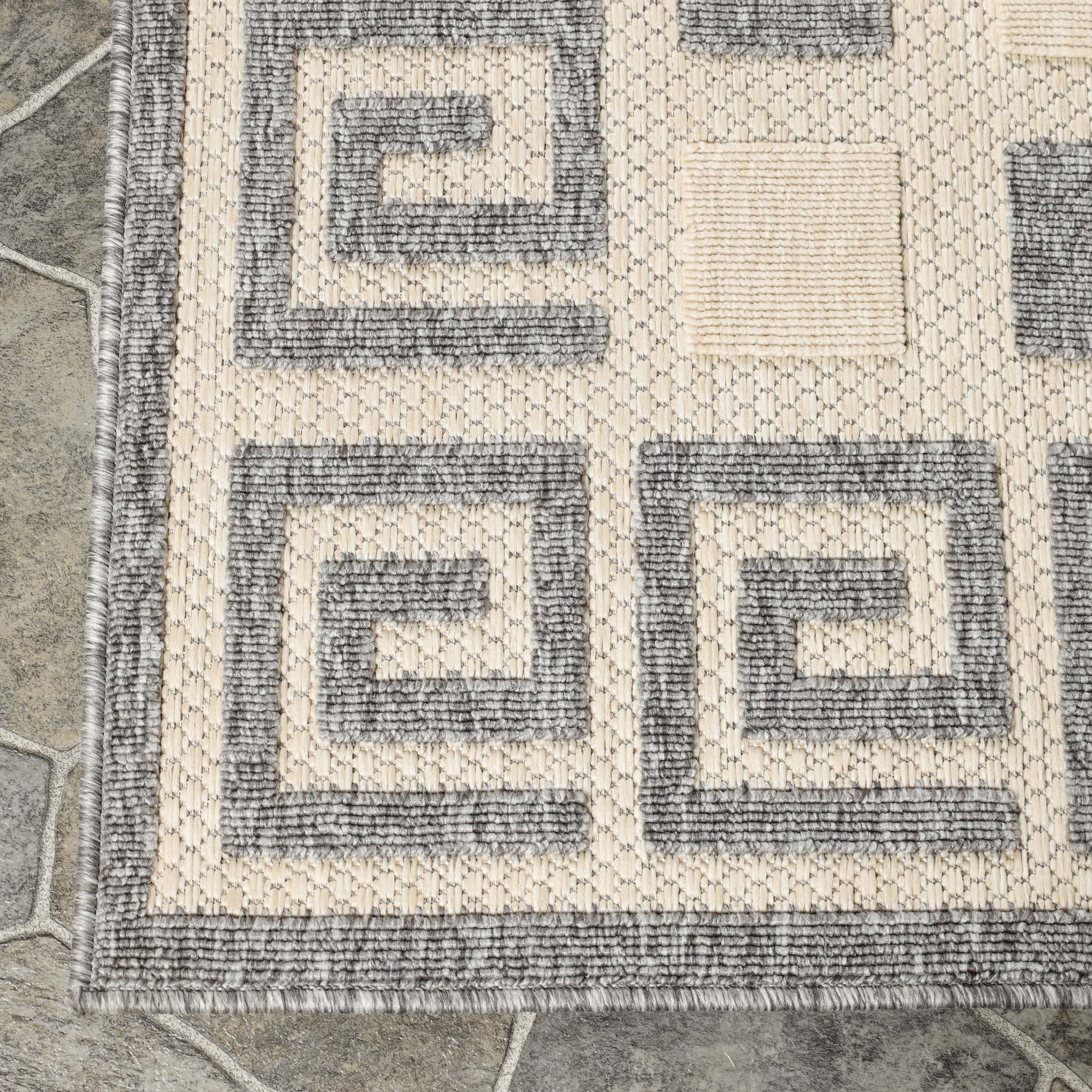 Modern Geometric Greek Key Pattern Rug - Non-Slip Indoor Outdoor Area Carpet for Living Room, Bedroom, Patio & Deck - Soft & Durable Home Decor