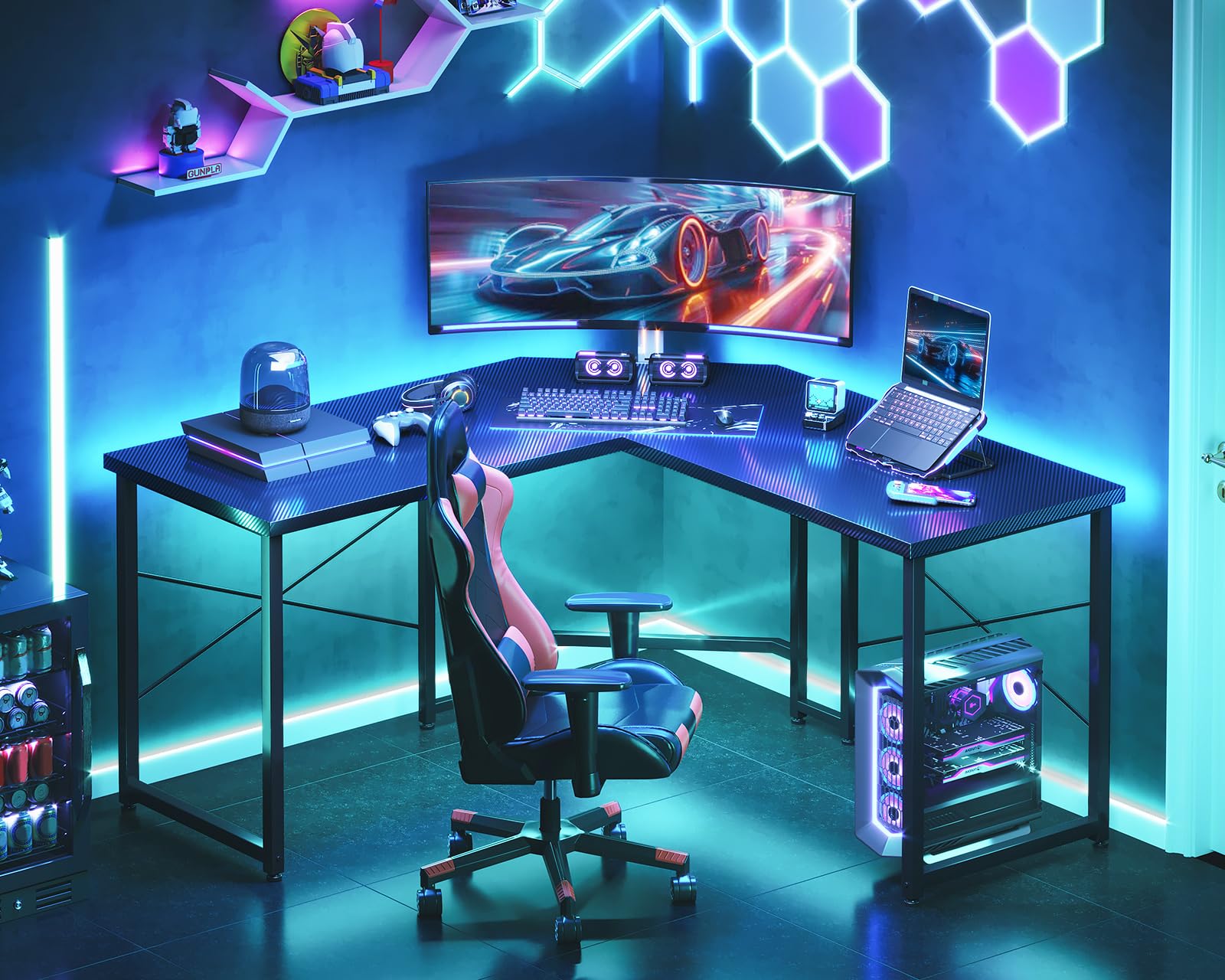 ODK L-Shaped Gaming Desk with Monitor Stand - 51 x 19 Inch Black Corner Computer Desk for Home Office, Gaming & Workstation | Sturdy Writing Table for Small Spaces & PC Setup