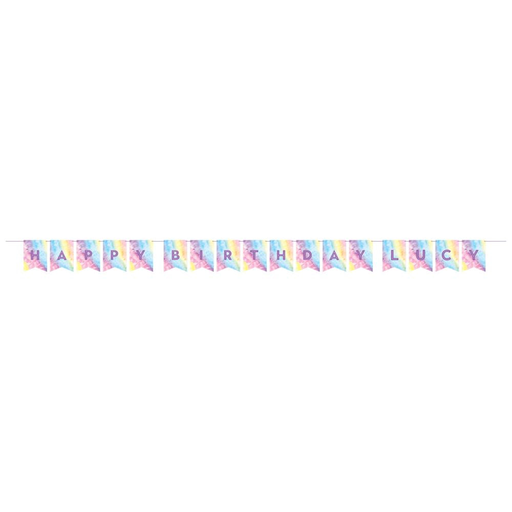 12-Piece Bulk Tie-Dye Happy Birthday Party Banners - Colorful Celebration Decorations for Birthdays, Baby Showers & Festive Events