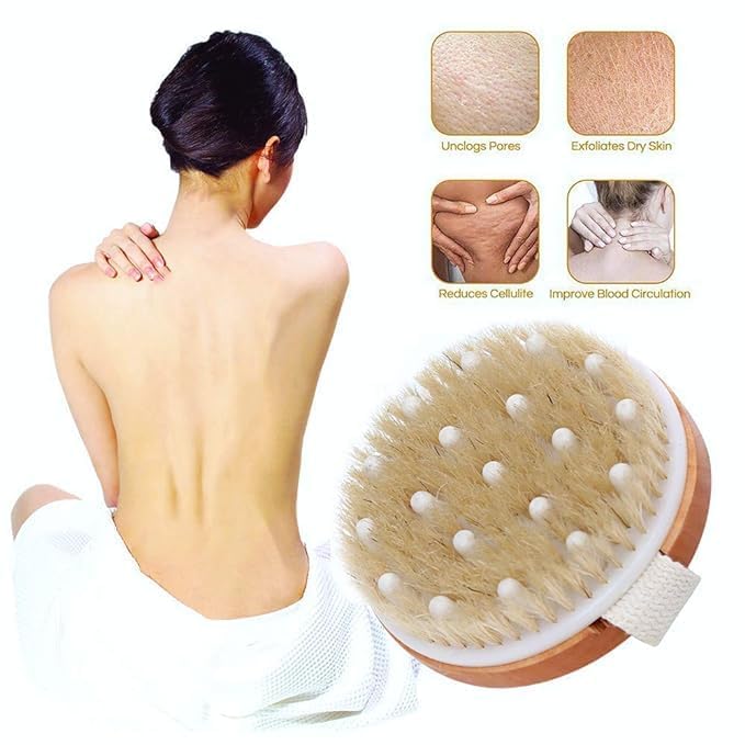 GYANSHOPPE Dry Body Brush for Women - Exfoliating Bath Brush with Natural Bristles, Cellulite Massage & Blood Circulation Stimulation | Dual Use for Wet & Dry Skin | Perfect for Shower, Spa & Home Skincare Routine