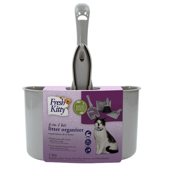 Fresh Kitty 4-in-1 Cat Litter Box Organizer Kit with Scoop, Mat & Storage - Odor Control Solution for Small Spaces & Multi-Cat Homes - Perfect for Apartments, Bathrooms & Laundry Rooms