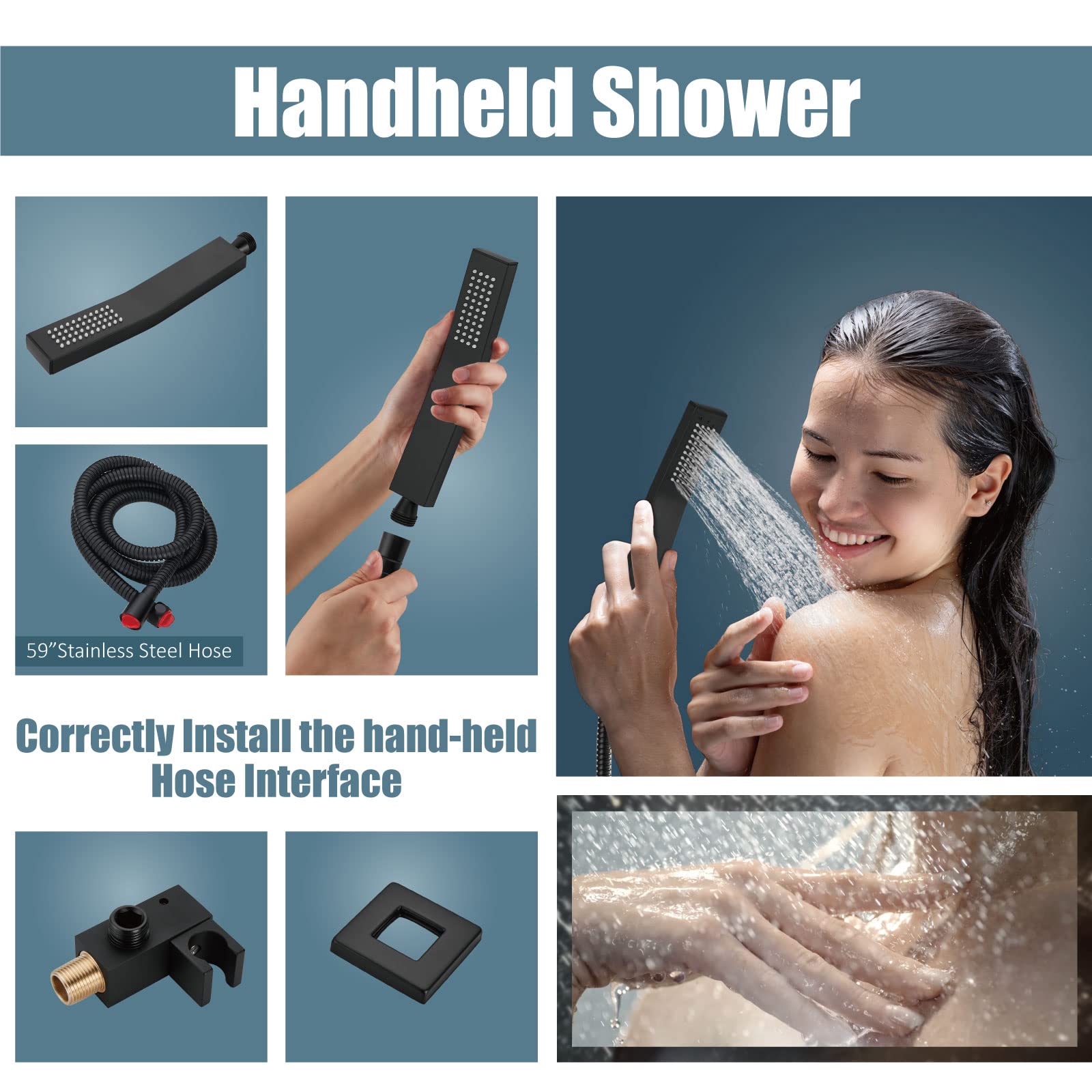 **Aolemi Luxury Rainfall Shower System - 8 Inch Matte Black Shower Head Combo Set with Tub Filler, Handheld Shower & Rough-in Valve | Wall Mount Bathroom Mixer Faucet for Spa-Like Relaxation**