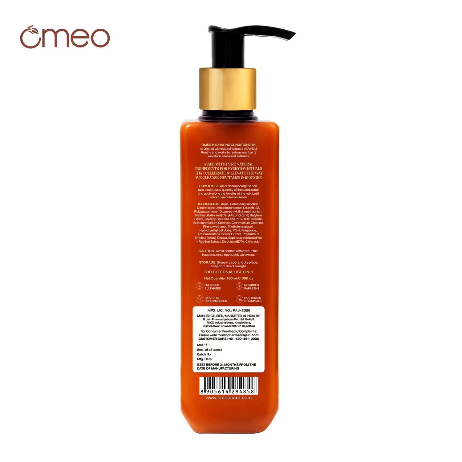 Omeo Hydrating Hair Conditioner with Reetha & Amla Extracts - Deep Cleansing, Strengthening & Nourishing Formula | Reduces Combing Damage for Men & Women (180ml) | Perfect for Dry, Damaged Hair & Daily Hair Care Routine