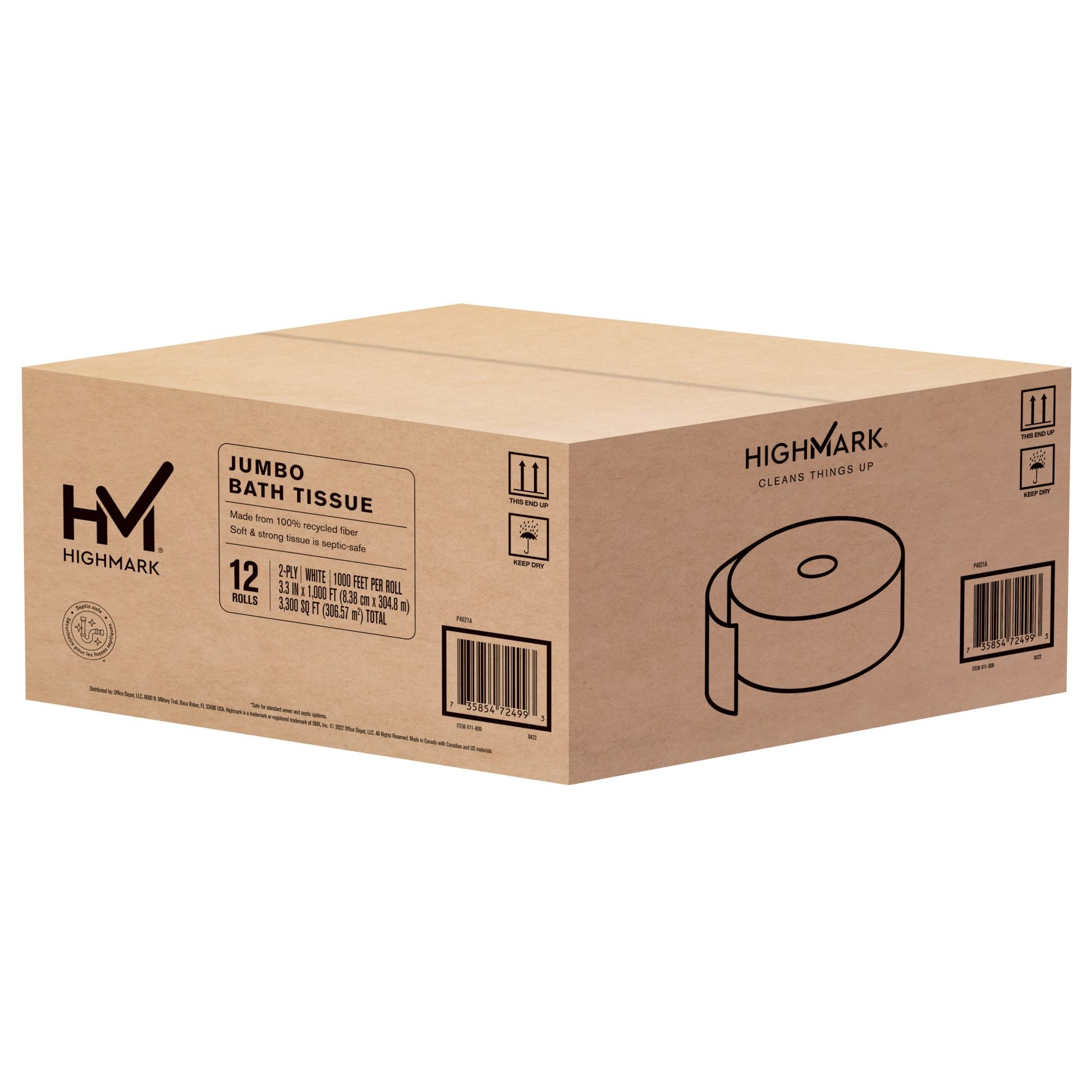 Highmark® 2-Ply Jumbo Toilet Paper - 12 Rolls, 1000 Feet Per Roll | Ultra Soft & Strong Bath Tissue for Home, Office & Commercial Use | Bulk Toilet Paper Supply for Everyday Needs & Emergency Preparedness