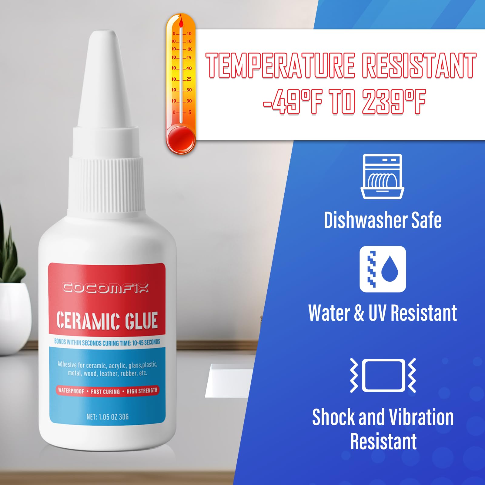 Ultimate Ceramic Glue - Strong Adhesive for Ceramic & Porcelain Repair (30g) | Waterproof, Heat Resistant, Food Safe | Perfect for Kitchenware, Bathroom Tiles & Decorative Pottery Fixes