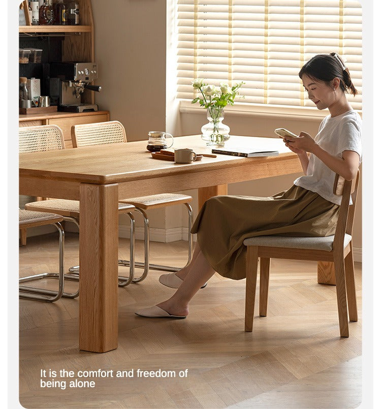 Solid Oak Wood Dining Table with Thick Legs - Rustic Farmhouse Style for Kitchen, Dining Room & Home Decor