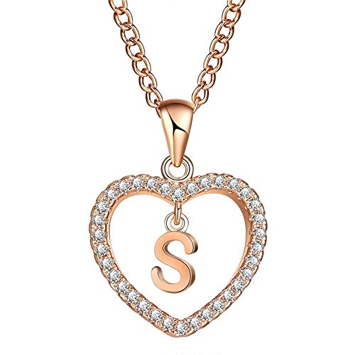 Diamond Heart Alphabet Pendant Necklace for Women & Girls - Personalized Initial Jewelry Gift for Birthday, Anniversary, Valentine's Day | Elegant Everyday Wear & Special Occasion Accessory