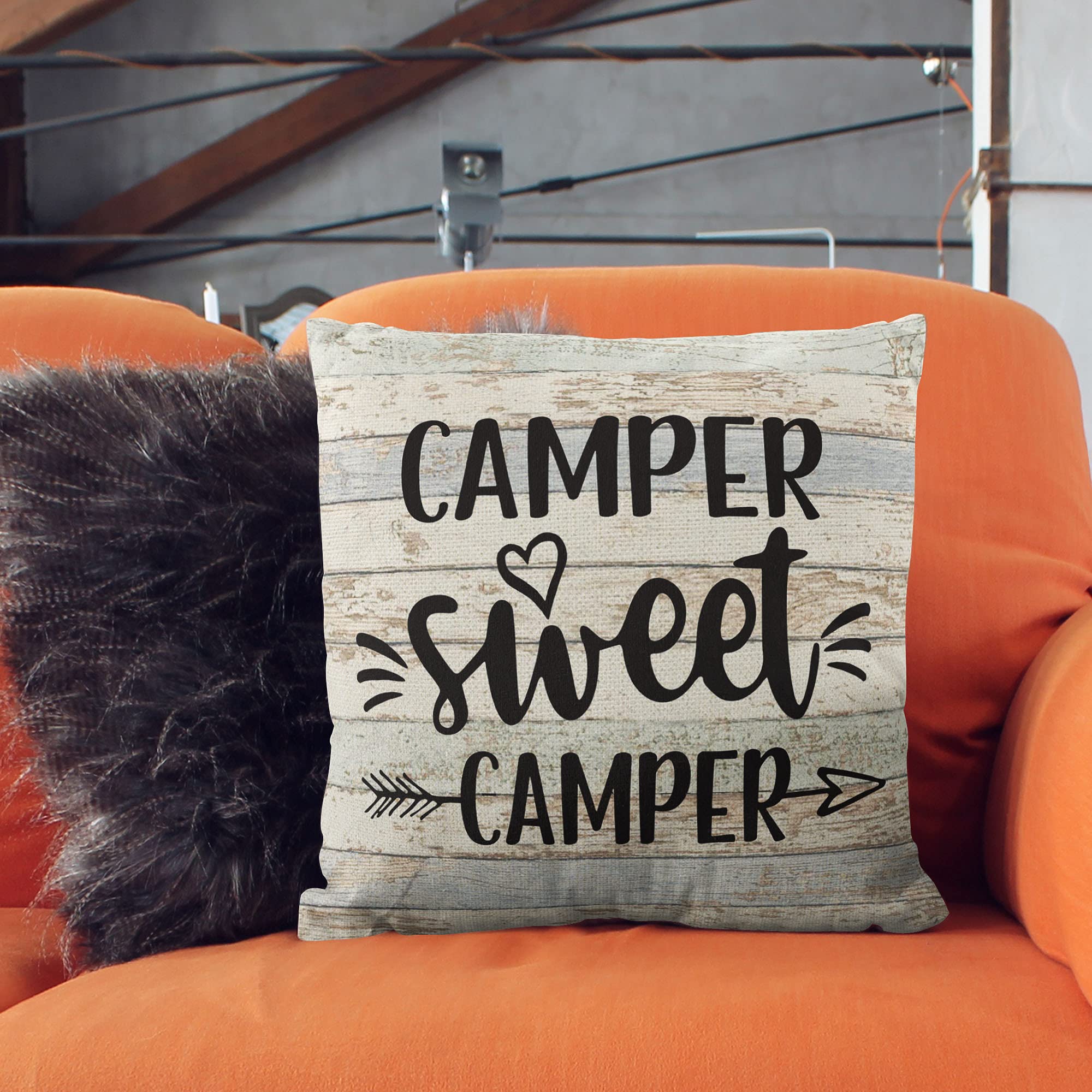 Linen Camper Pillowcase 18x18 - RV Decor & Gift for Camping