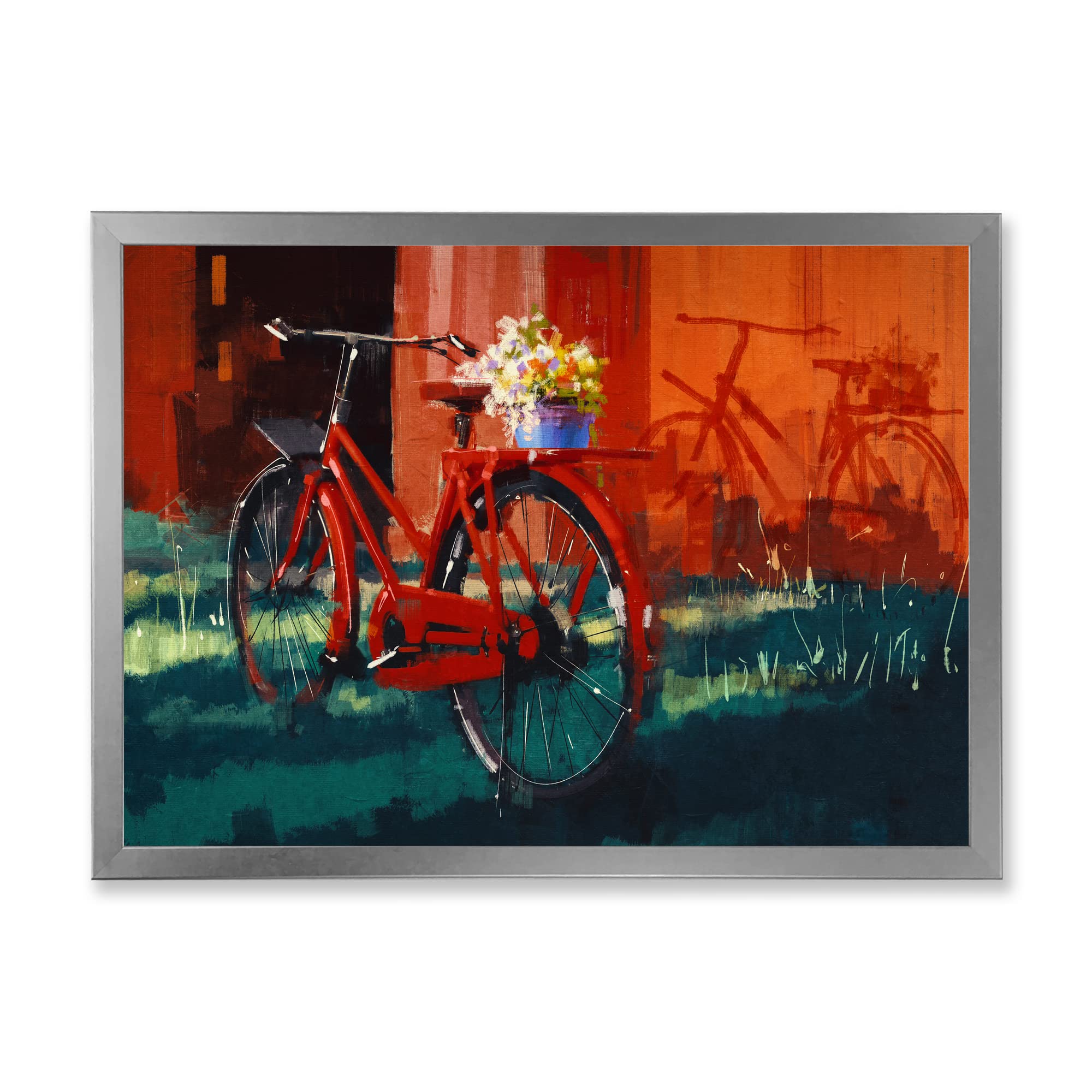 Vintage Red Bicycle with Bucket - Retro Framed Wall Art Decor for Living Room, Bedroom, or Office - Perfect Gift for Cycling Enthusiasts