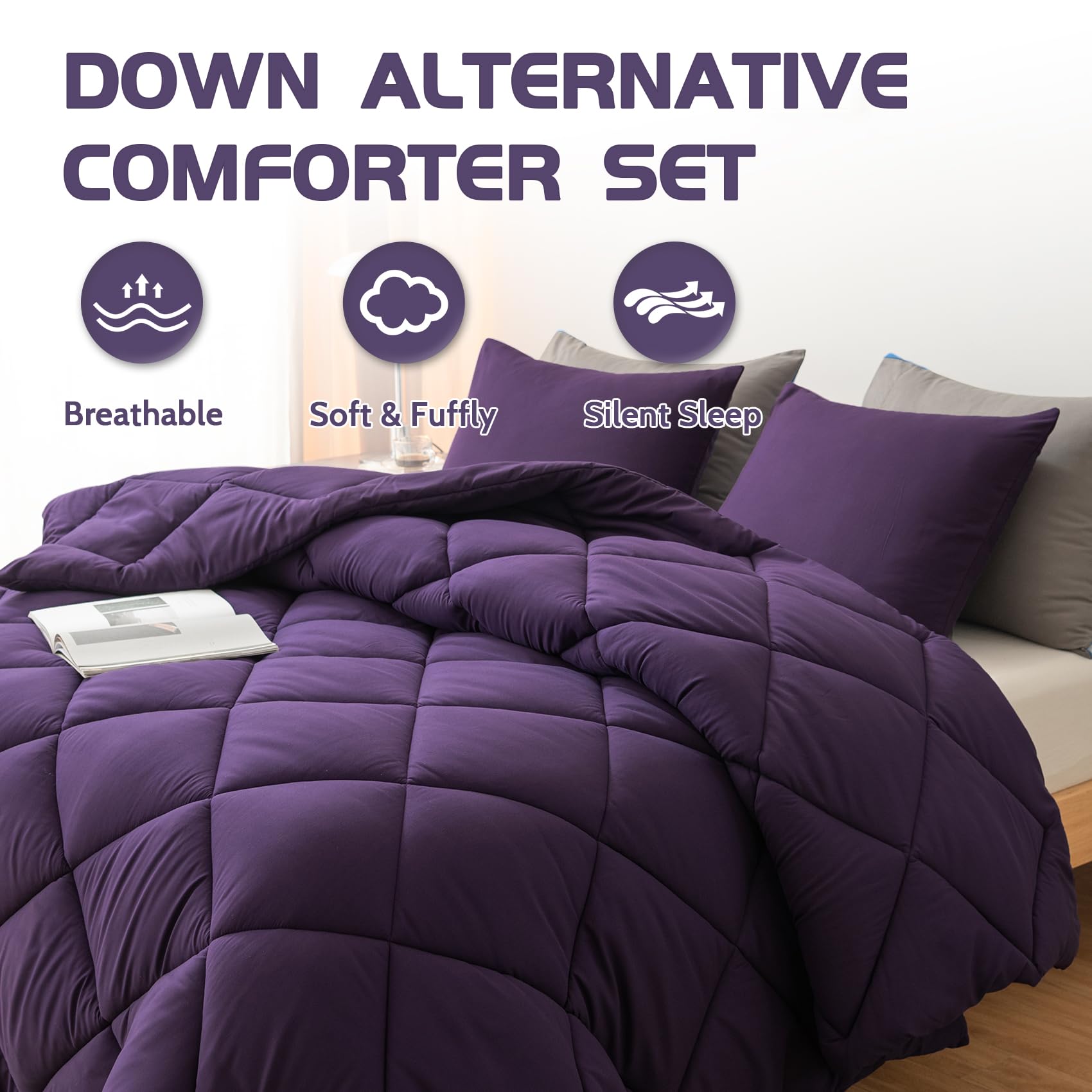 Decroom Lightweight King Comforter Set - 3 Piece Quilted Down Alternative Bedding with 2 Pillow Shams | All-Season Purple Duvet Insert for King Size Beds | Perfect for Master Bedrooms, Guest Rooms & Cozy Home Decor