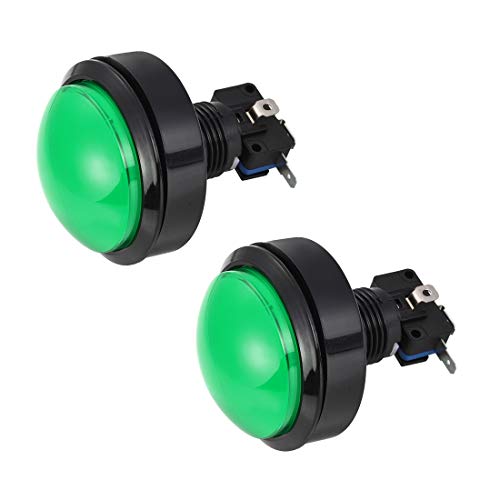 uxcell 62mm Round 12V LED Illuminated Arcade Push Button Switch with Micro Switch - Green (2 Pack) for Video Games, DIY Arcade Cabinet & Home Gaming Setup