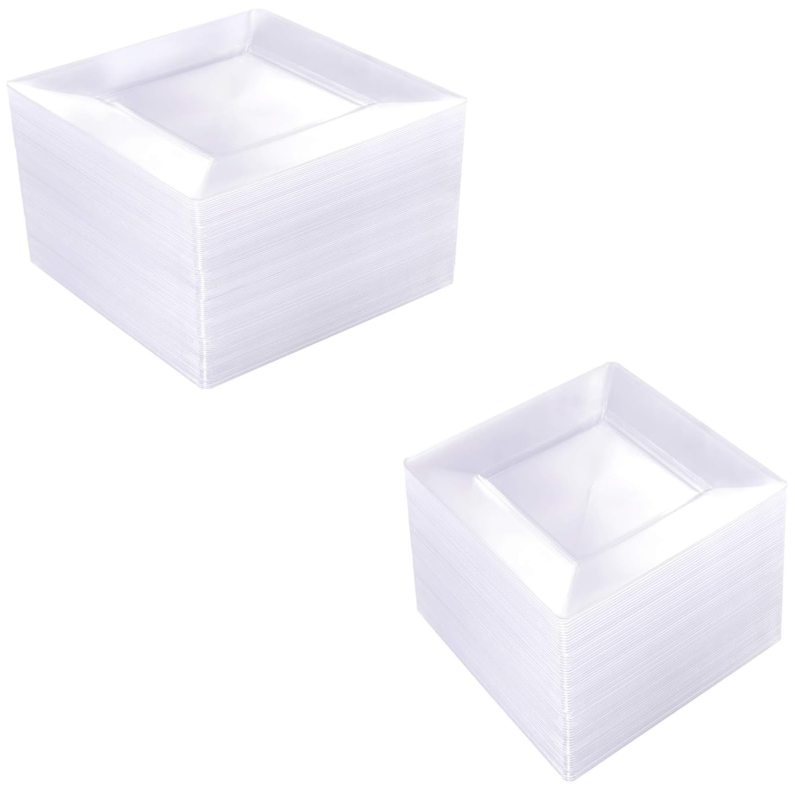 100PCS Clear 6-Inch Square Disposable Plastic Plates & 60PCS 9.5-Inch Clear Square Disposable Plates - Perfect for Parties, Picnics, BBQs, and Events