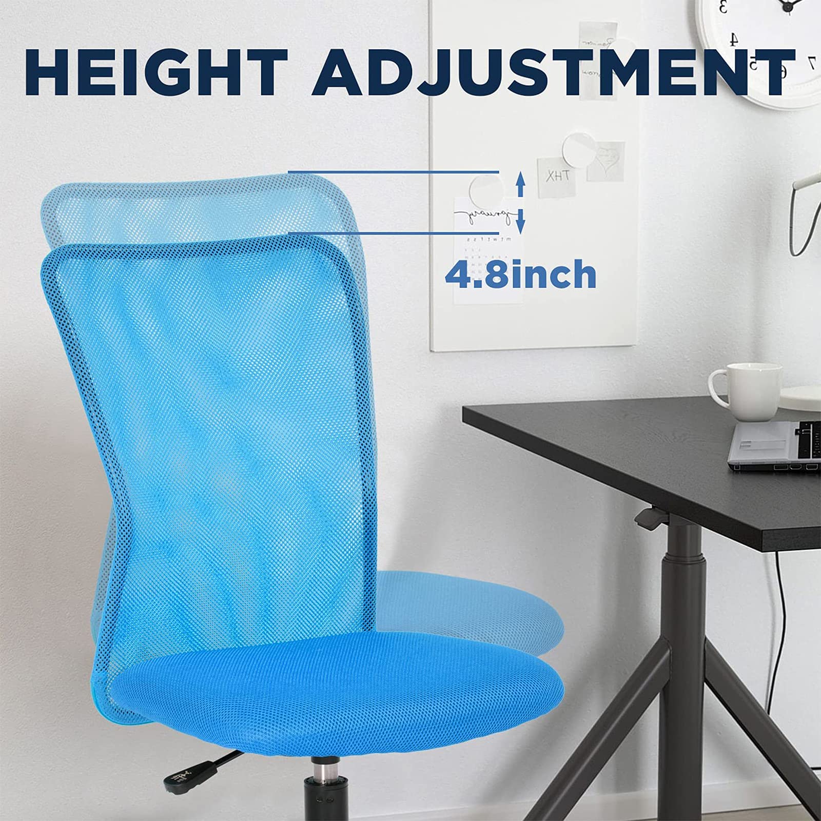 Ergonomic Home Office Chair with Lumbar Support - Adjustable Height Mid Back Mesh Computer Desk Chair, Armless Rolling Task Chair for Small Spaces - Perfect for Remote Work, Gaming & Study (Blue)