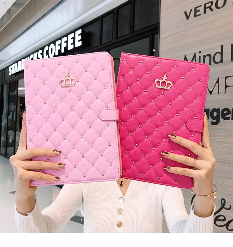 Topwin Bling Crown Design PU Leather Case for iPad 9.7 (2017/2018 5th/6th Gen) & iPad Air 2/Air - Rose Red | Elegant Shockproof Cover with Auto Sleep/Wake | Perfect for Work, School & Travel Protection