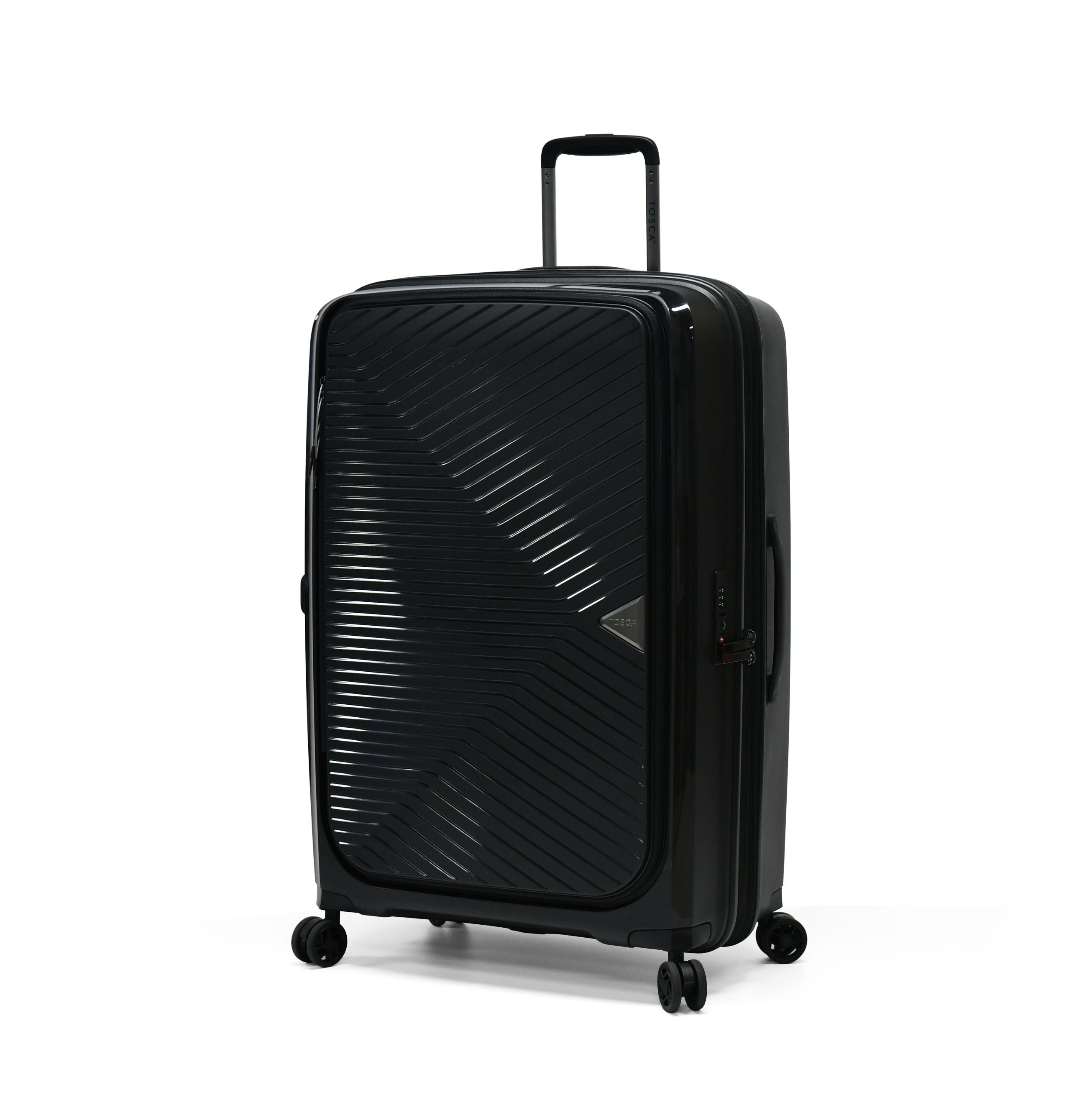 Tosca Space X 25in Medium Dual Opening Suitcase - Black Luggage for Travel & Business Trips | Carry-On & Check-In Friendly