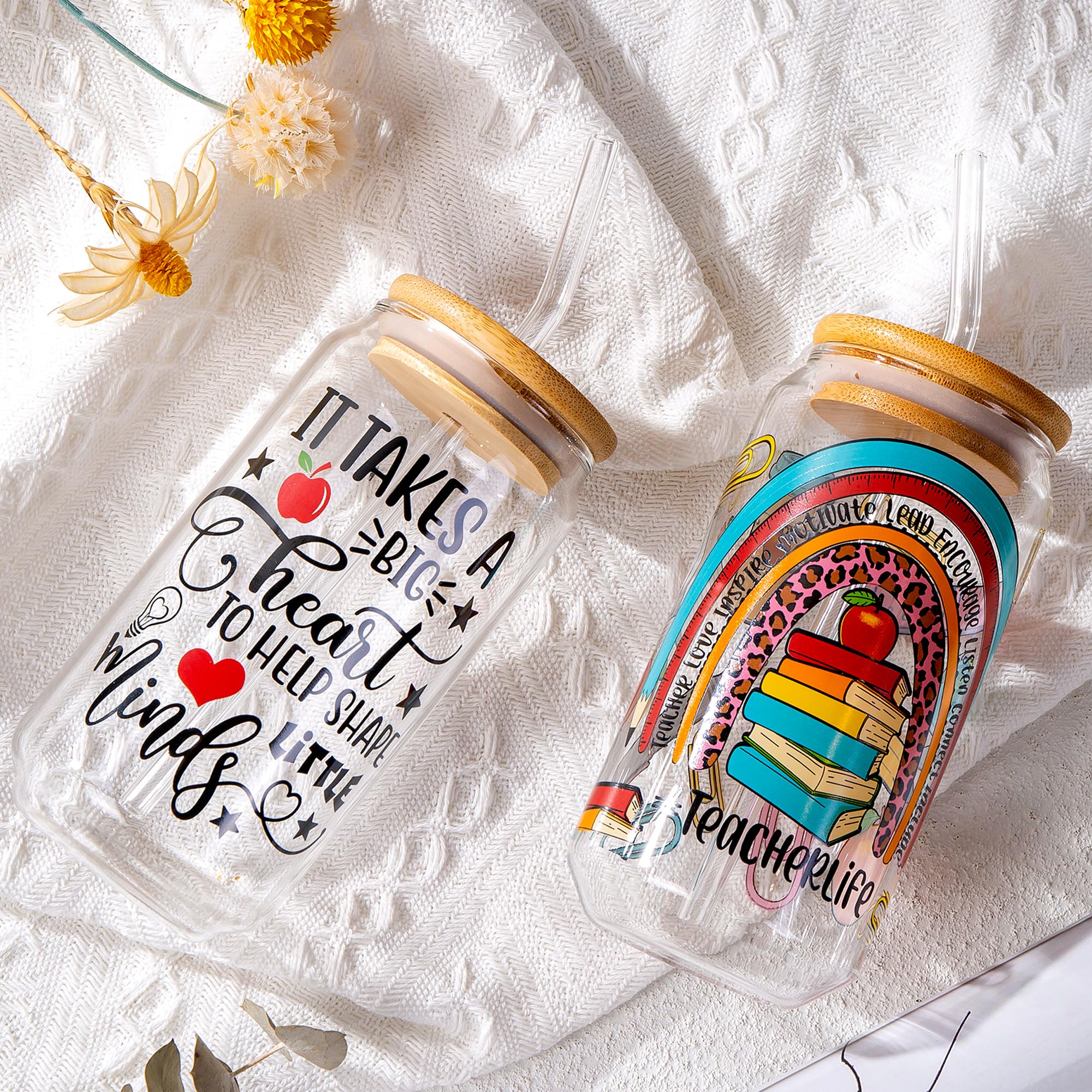 18 Oz Can Glass Set of 2 - Perfect Teacher Appreciation Gifts for Women & Students - Ideal for Birthday, Christmas, Back to School & Graduation - Great for Coffee, Tea or Smoothies at Home or Office