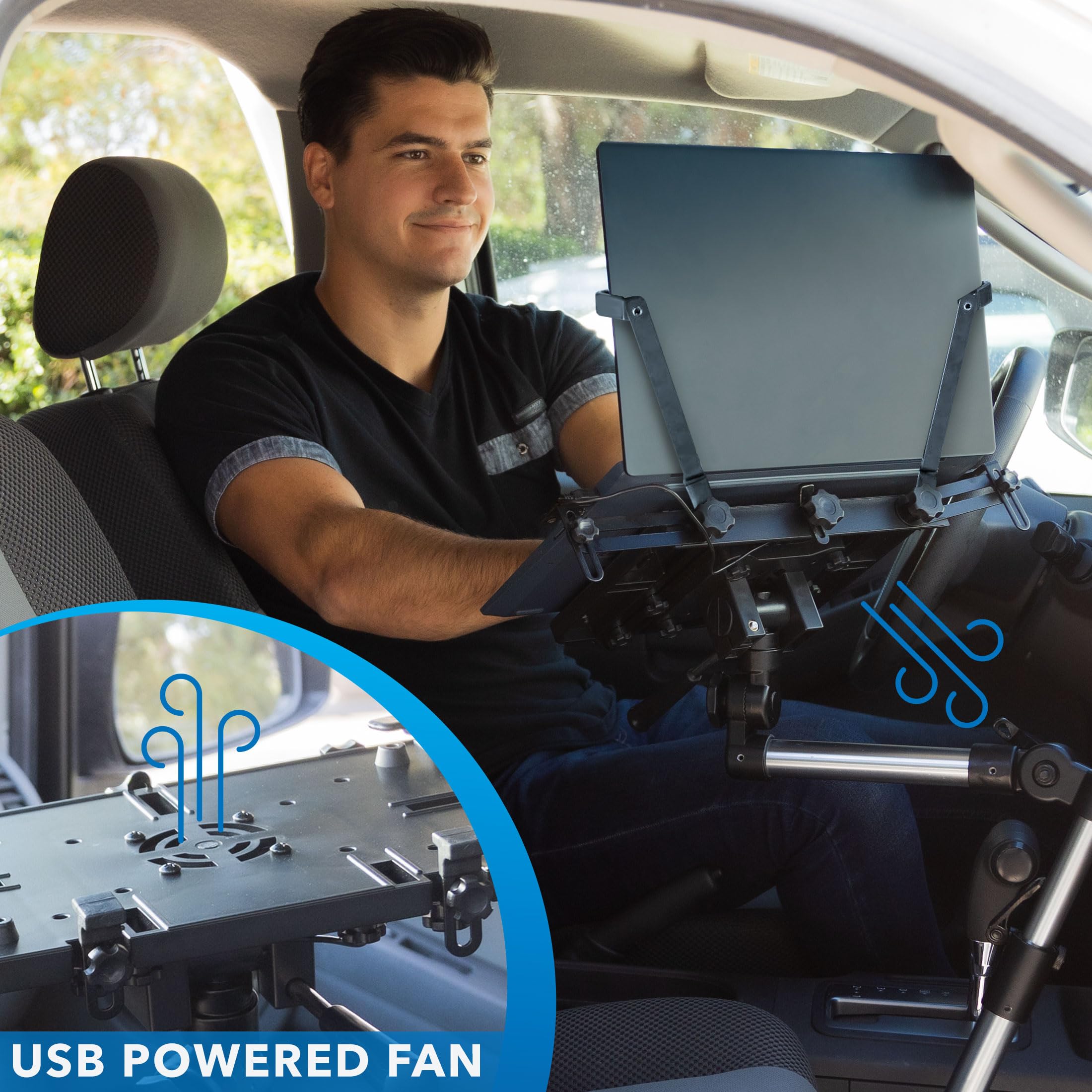 Mount-It! Heavy-Duty No Drill Car Laptop Mount - Universal Vehicle Stand for Trucks, Vans & SUVs | Secure Workspace Solution for Commercial & Personal Use | Perfect for Road Trips, Delivery Drivers & Mobile Professionals