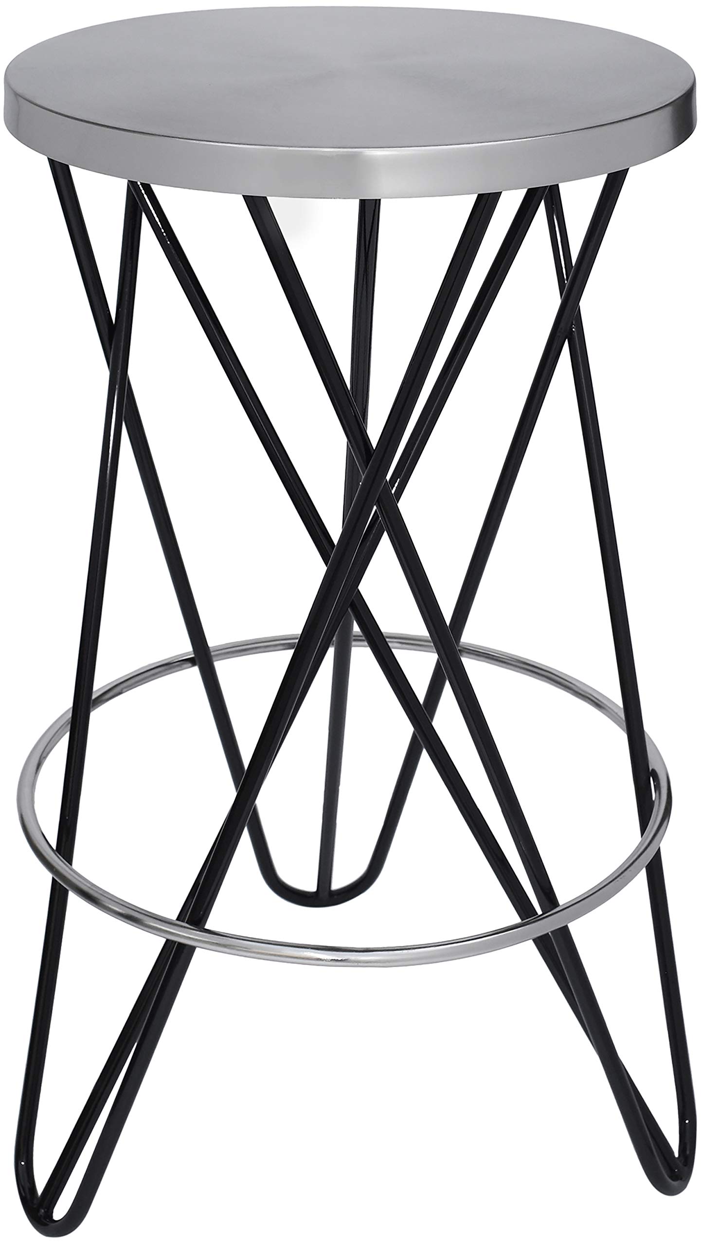 Modern Iron Stool with Brushed Silver Finish & Black Powder Coating - Counter Height Bar Stool for Kitchen Island, Dining Room & Home Decor | Meridian Furniture 947Black Mercury Collection