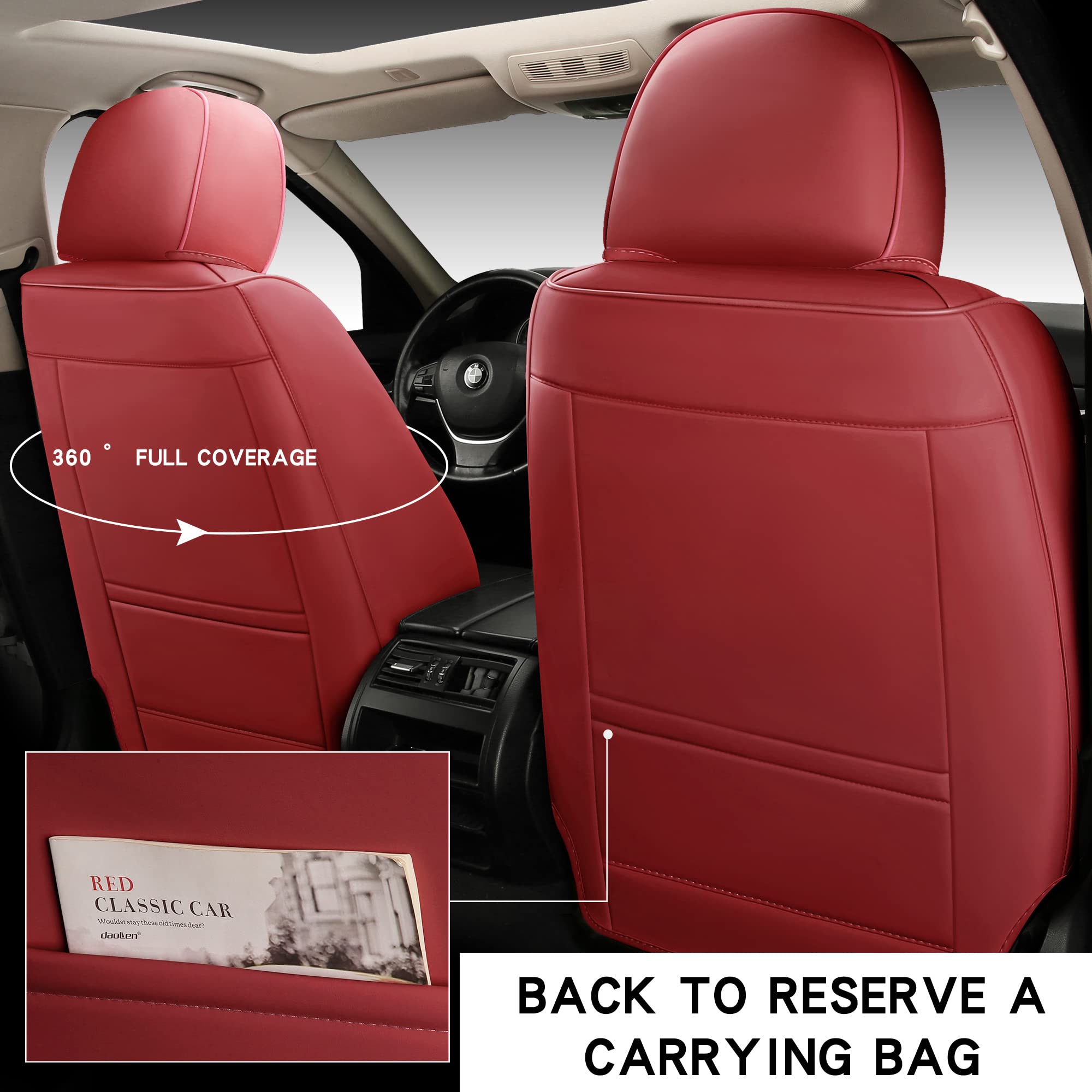 Universal BGYFDU02 5-Seater Full Set Car Seat Covers - Synthetic Leather, Airbag Compatible for Most Cars, SUVs, Trucks & Pickups (Black-Red) | Premium Protection & Style Upgrade for Daily Commute, Road Trips & Family Travel