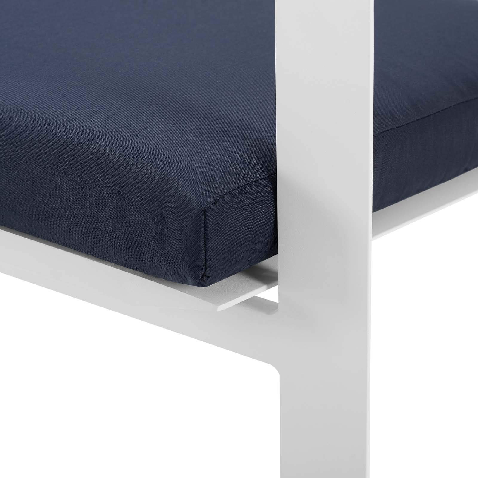 Modern Outdoor Patio Dining Armchair - Water-Resistant Navy Blue & White Fabric with Aluminum Frame - Perfect for Garden, Poolside, and Backyard Relaxation
