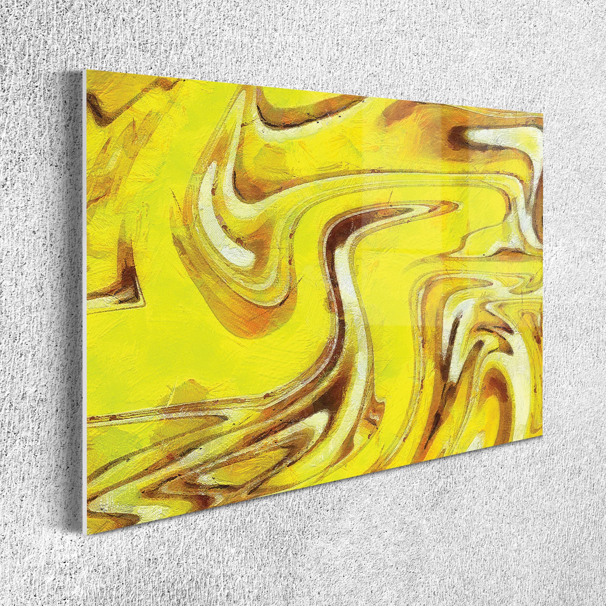 Ambesonne Abstract Wall Art - Watercolor Acrylic Glass Painting with Marble-Inspired Swirling Forms in Summer Colors (Yellow, Amber, Brown) 26.3x19.6 Inches - Modern Home Decor for Living Room, Bedroom & Dorm | Perfect for Boho, Contemporary & Minimalist Interior Design