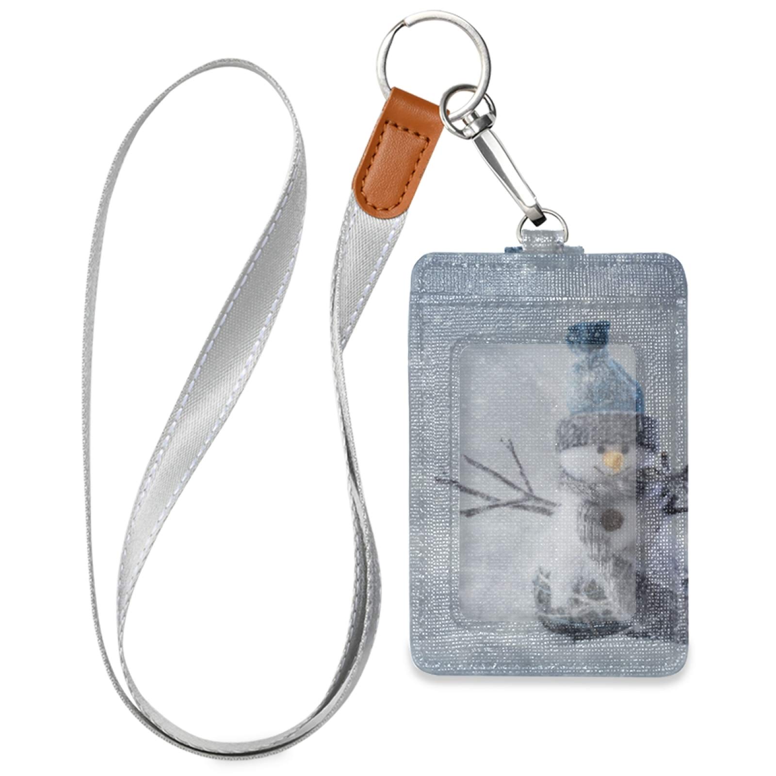Snowman ID Badge Holder with Lanyard - Vertical Leather for Office & School Staff