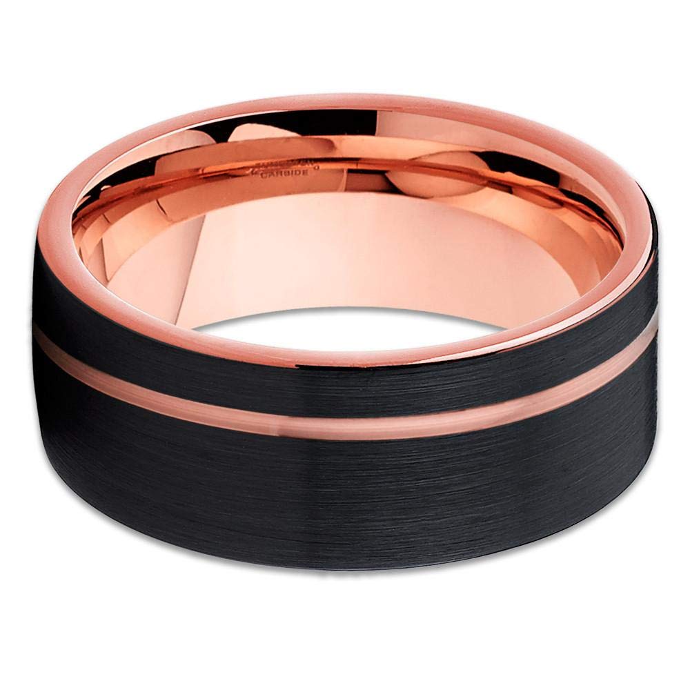 18k Rose Gold & Black Tungsten Wedding Ring for Men & Women - 12mm Comfort Fit Band - Perfect for Engagements, Anniversaries, and Everyday Wear