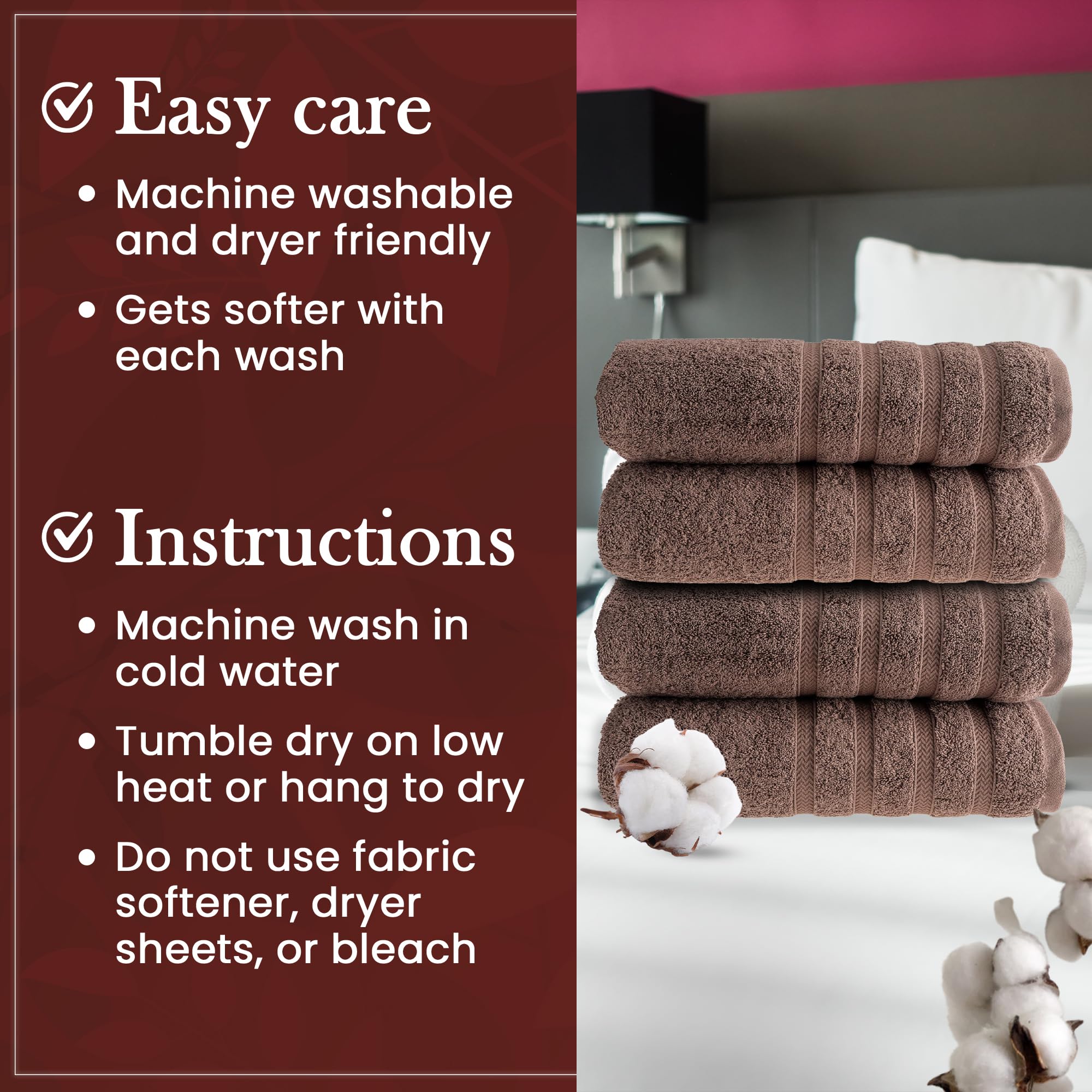 Premium 4-Pack Turkish Bath Towels - 100% Cotton, 650 GSM, Super Soft & Highly Absorbent - Luxury Spa & Home Use (Brown)