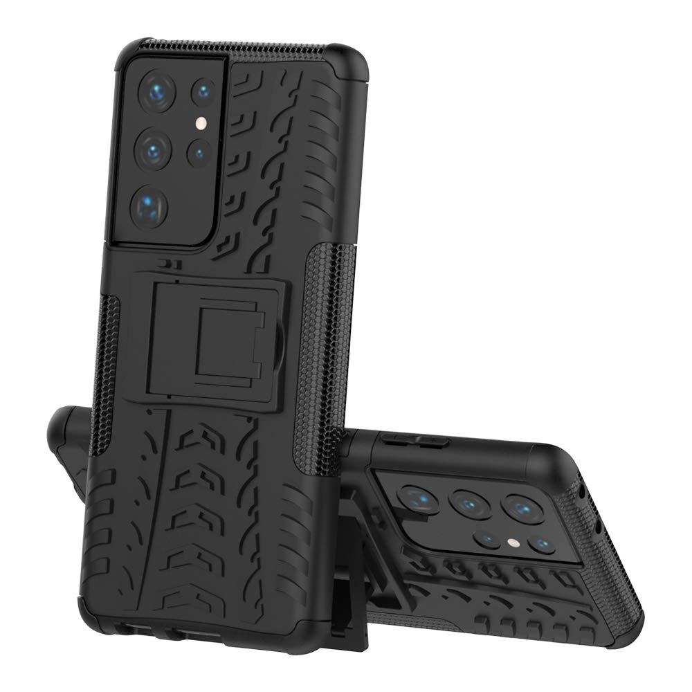 **Samsung Galaxy S21 Ultra Case - Heavy Duty Military Grade Shockproof Phone Cover with Kickstand | Dual Layer Drop Protection | Slim Fit | Hyun Black | Perfect for Outdoor, Travel & Daily Use**