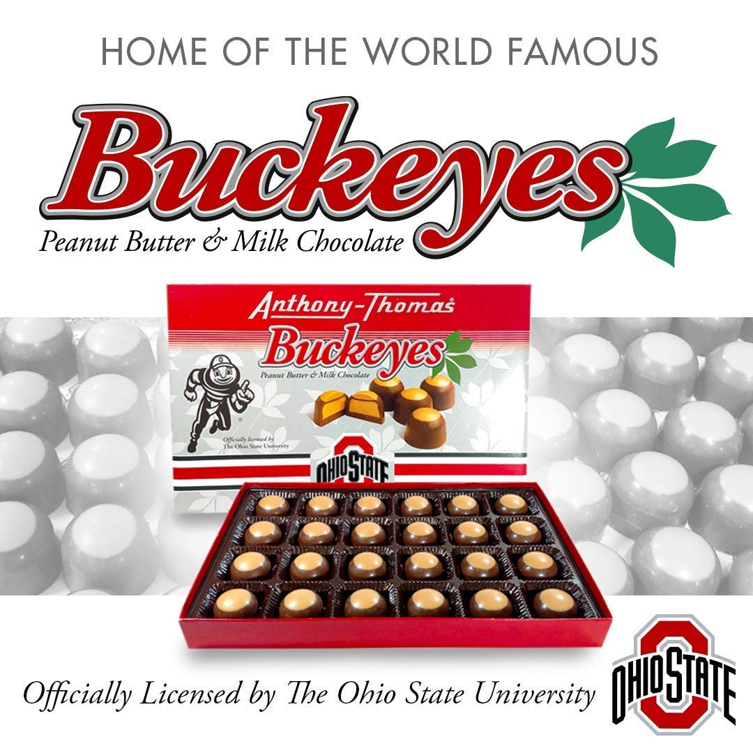 Anthony Thomas Ohio State Buckeyes Box - 6 Count Delicious Peanut Butter & Milk Chocolate Buckeyes | Great Tasting Snacks for Gifts, Parties & Game Day Treats