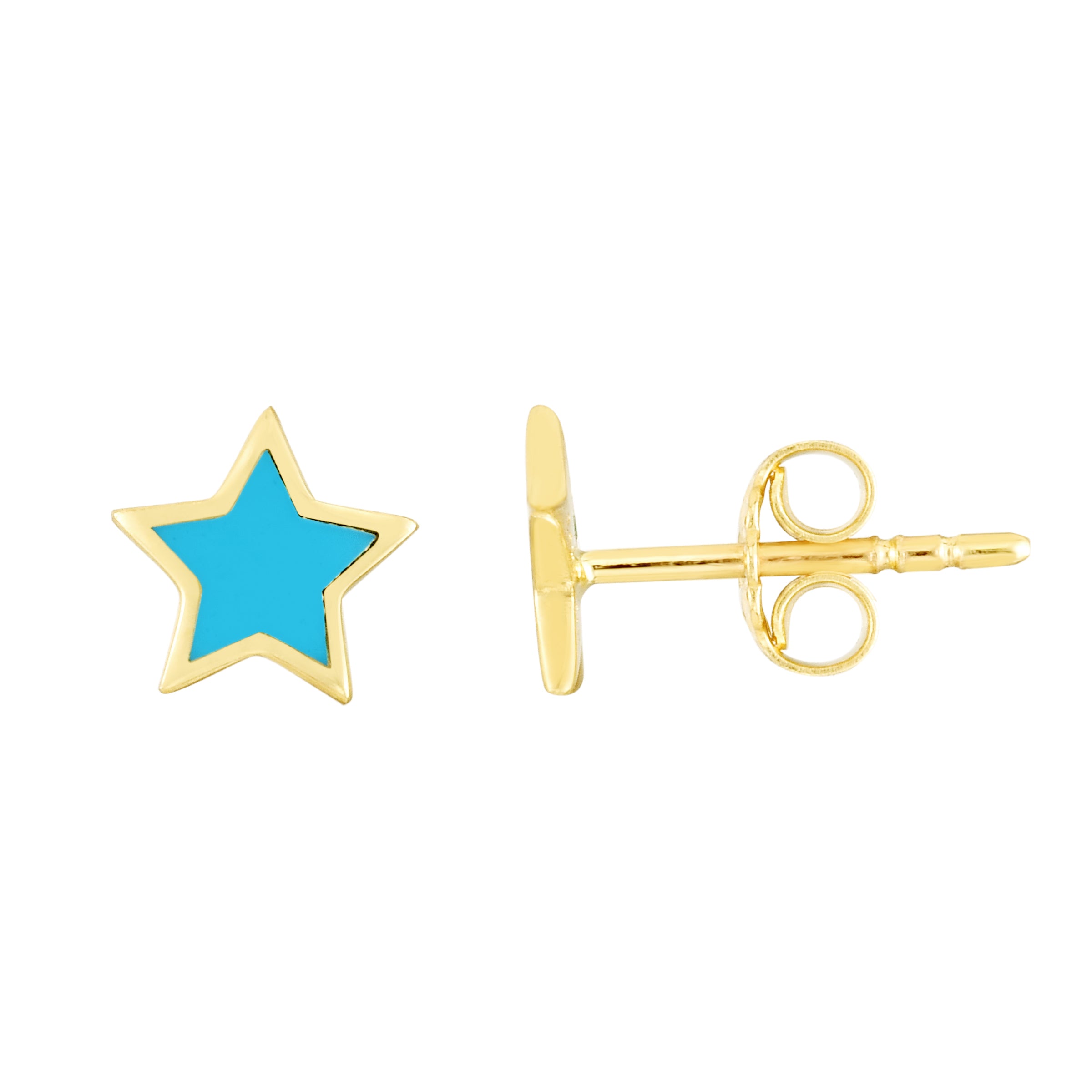 14K Gold Blue Star Enamel Stud Earrings for Women - Elegant Dainty Jewelry Gift for Birthday, Anniversary & Everyday Wear