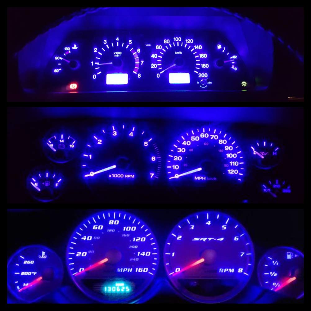 WLJH Bright Blue 12V T10 LED Dash Light Bulbs - 3030 Chipset for Car Instrument Cluster Panel Gauge (158/194/168 Bulb) with PC194/PC195/PC161/PC158 Twist Lock Sockets - Pack of 10 - Perfect for Dashboard Lighting, Interior Accent & Night Driving Visibility