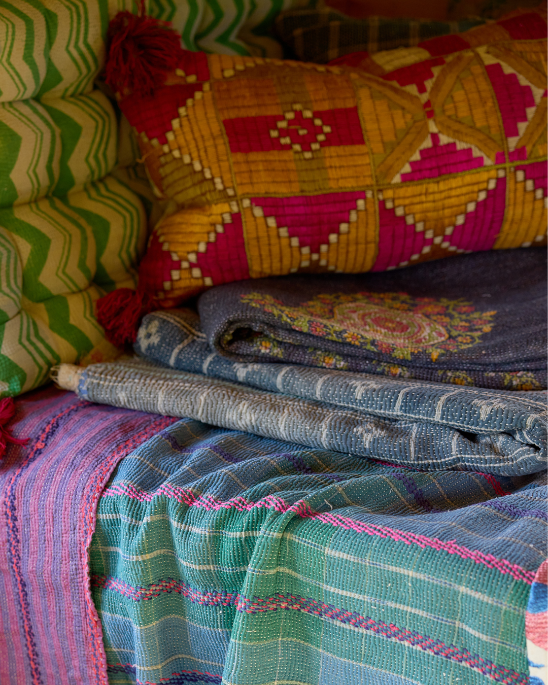 Phulkhari Cushions with Tassels - Orange Boho Pillow Covers for Sofa, Bed & Home Decor - Perfect for Living Room, Bedroom & Bohemian Style Interiors