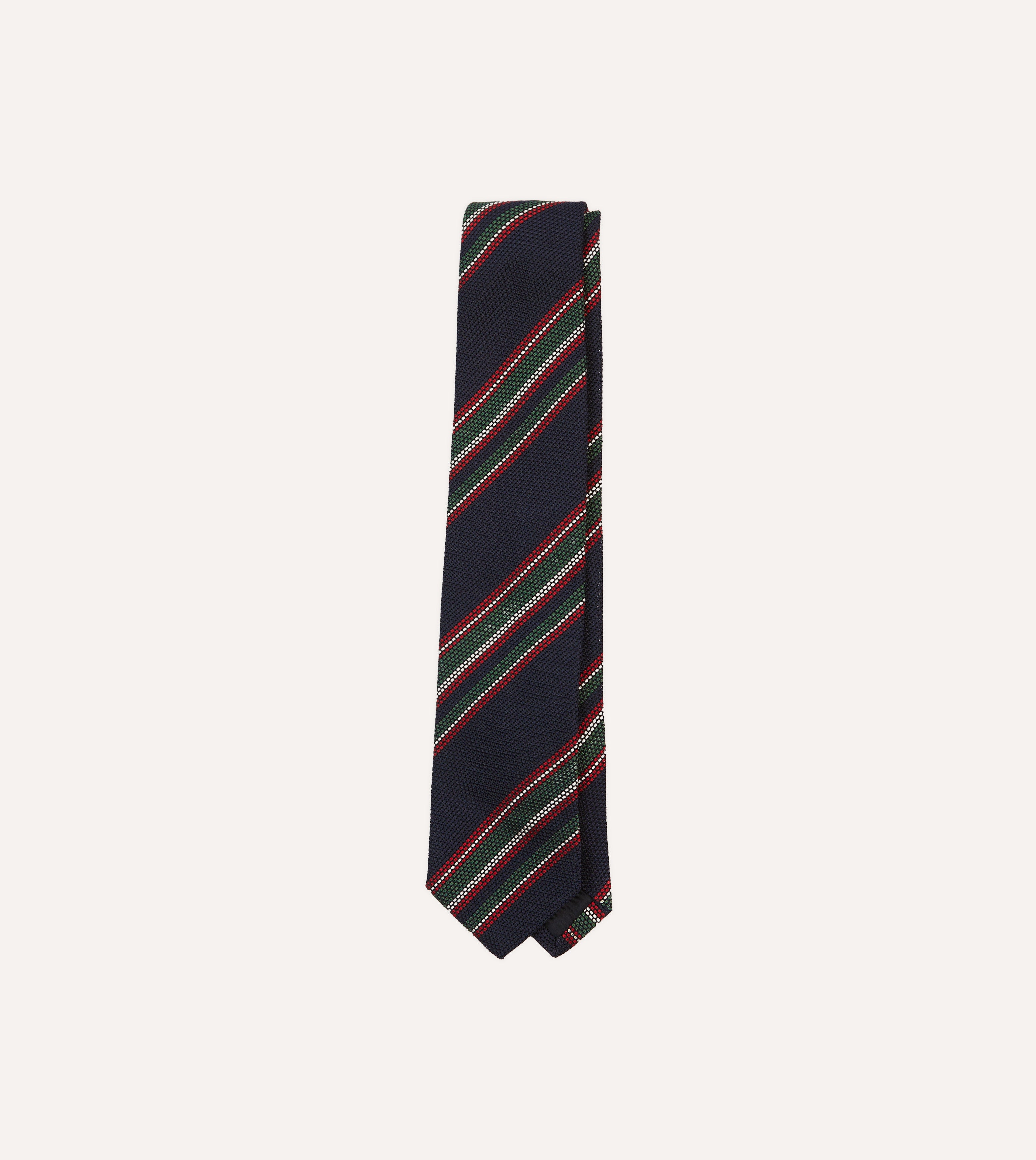 Premium Navy, Green & Red Striped Hand-Rolled Silk Grenadine Necktie - Elegant Business & Formal Occasion Accessory for Men