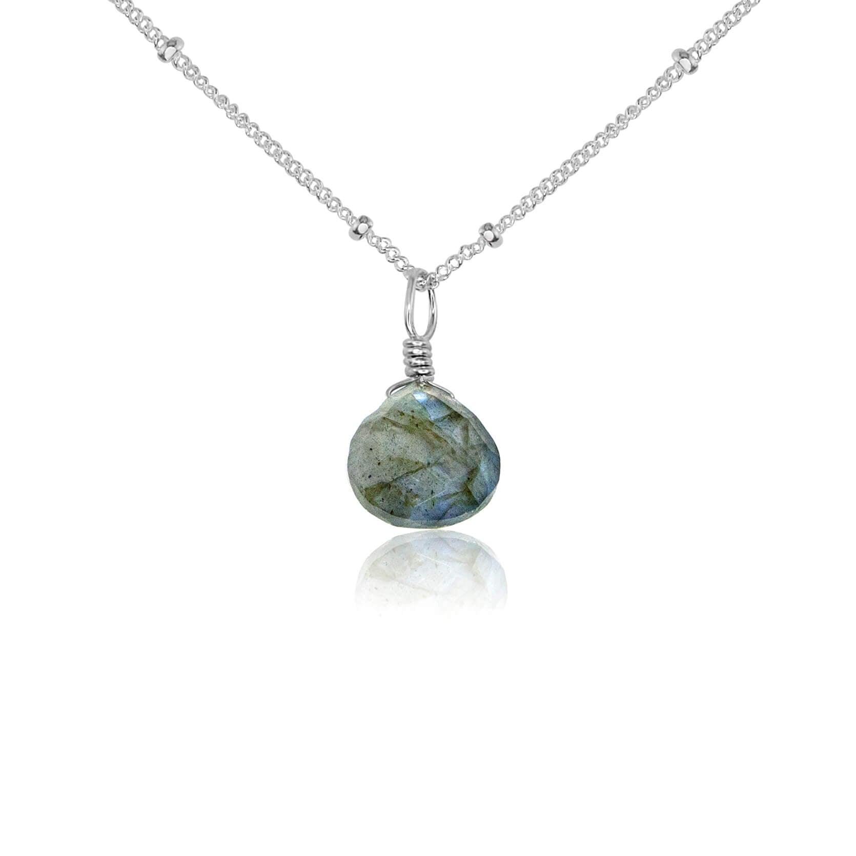 Labradorite Teardrop Crystal Pendant Necklace - Healing Stone Jewelry for Women, Spiritual Protection & Energy Balance | Perfect for Meditation, Yoga & Everyday Wear