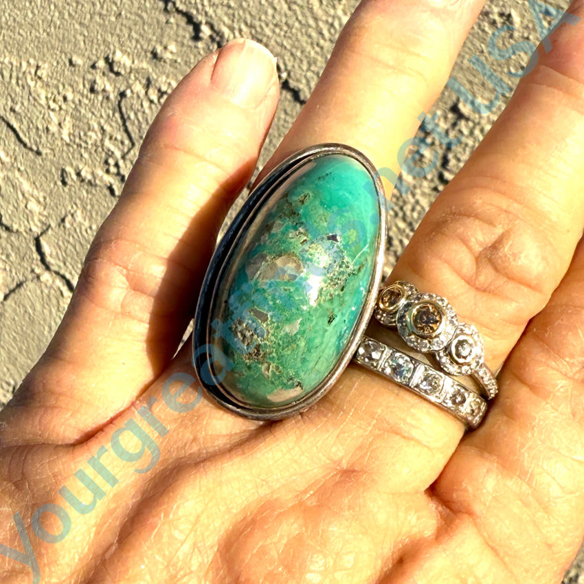 Chunky Sterling Silver Ring with Quartz & Turquoise Inclusions - Size 8.75 - Boho Jewelry for Women, Perfect for Festivals & Everyday Wear