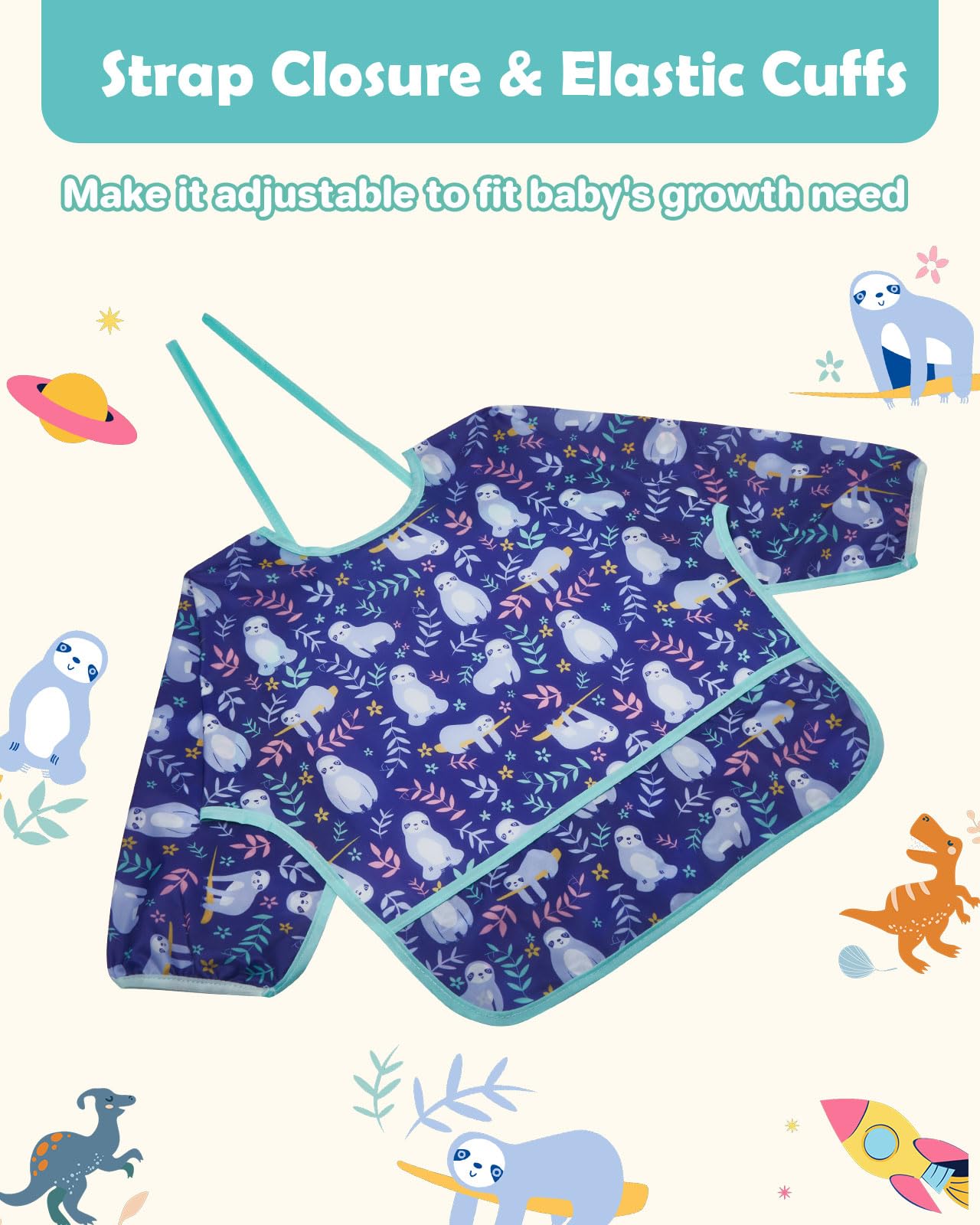 Lictin 3 Pack Baby Bibs for Boys & Girls - Waterproof Long Sleeve Toddler Bibs with Cute Designs - Perfect for Feeding, Mealtime & Messy Play