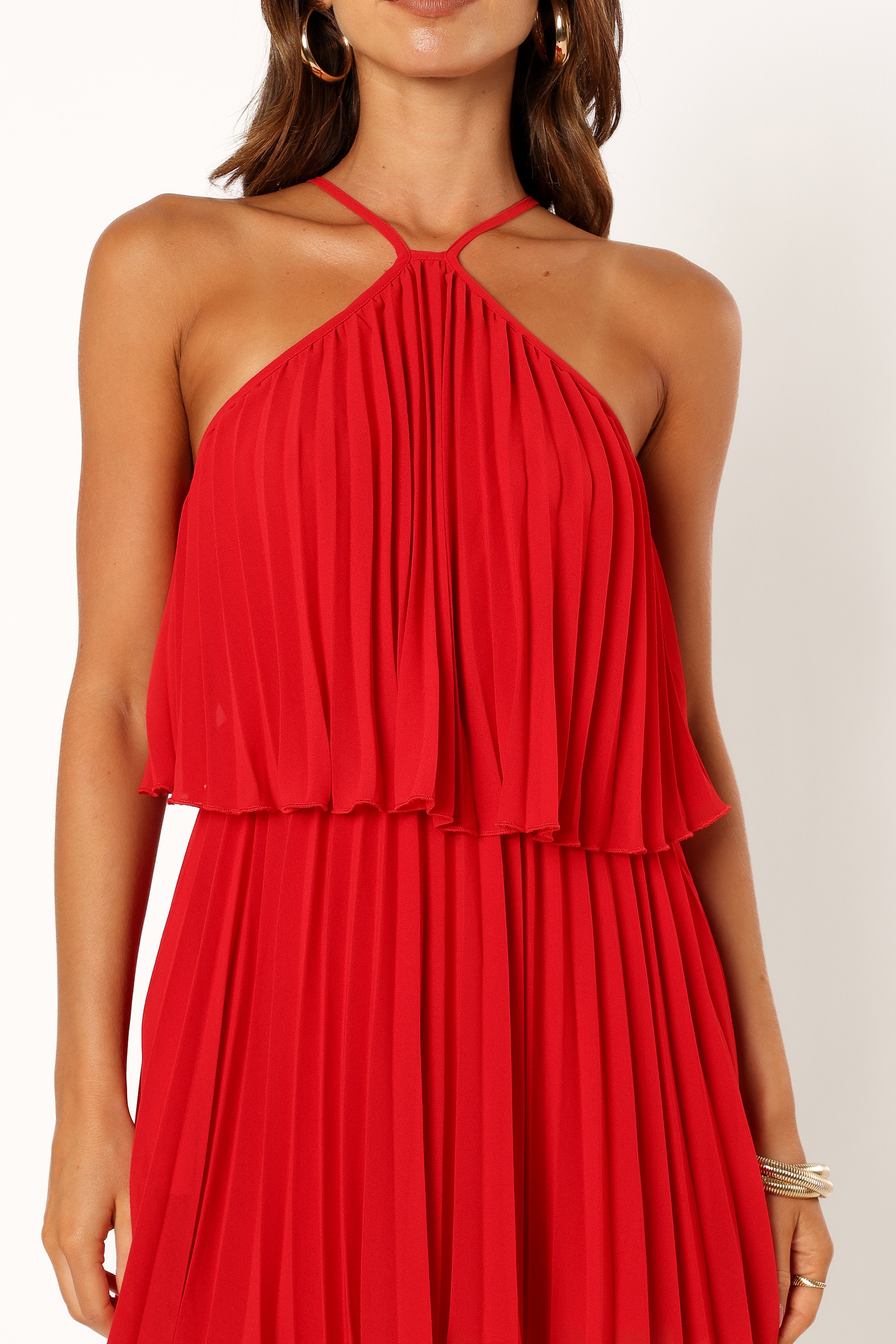 Gia Pleated Halterneck Mini Dress - Sexy Red Summer Party Dress for Women, Clubwear, Date Night Outfit, Beach Vacation Dress
