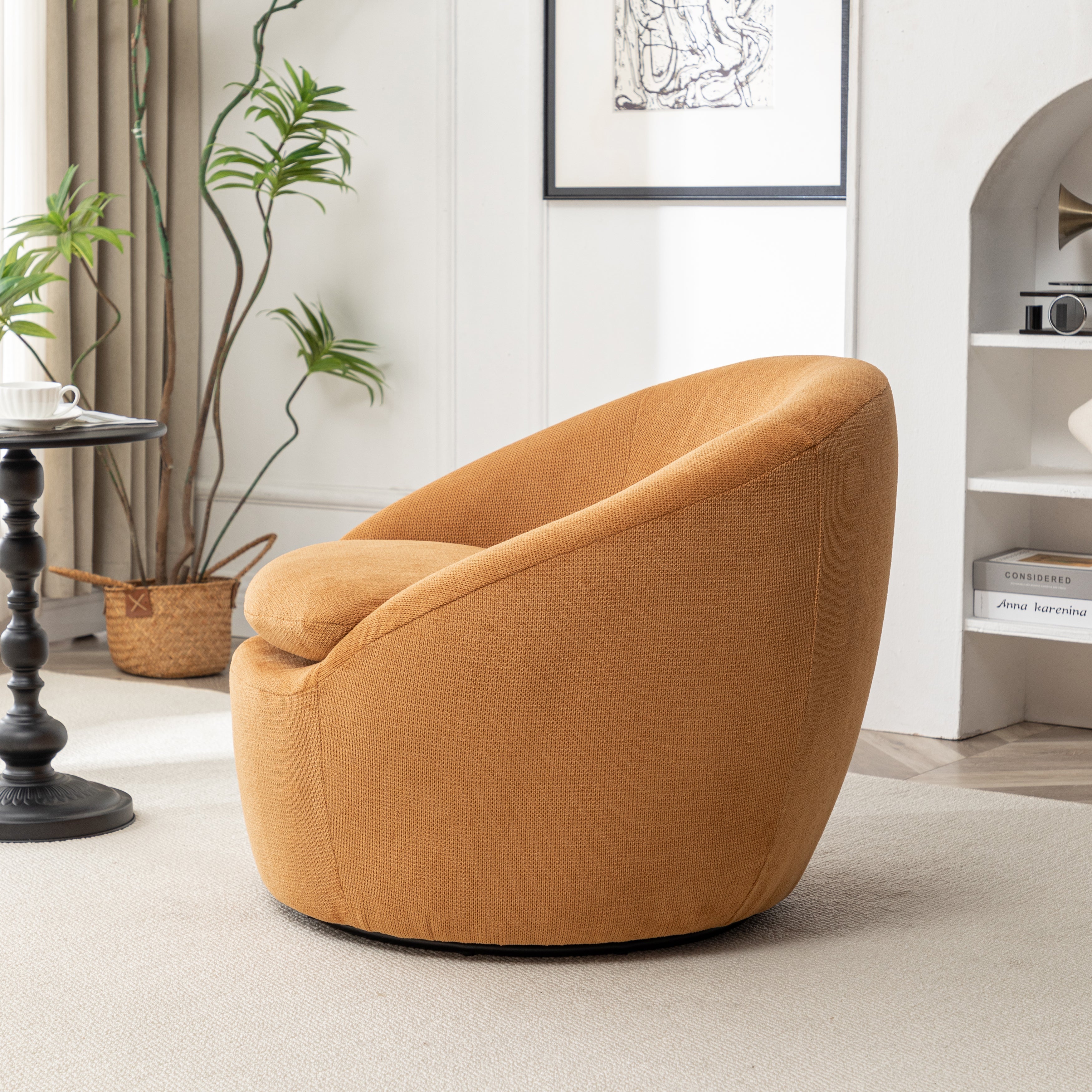 Roundhill Furniture Winnie Modern Barrel Chair - 360° Swivel Accent Chair with Upholstered Seat & Metal Base for Living Room, Bedroom or Office