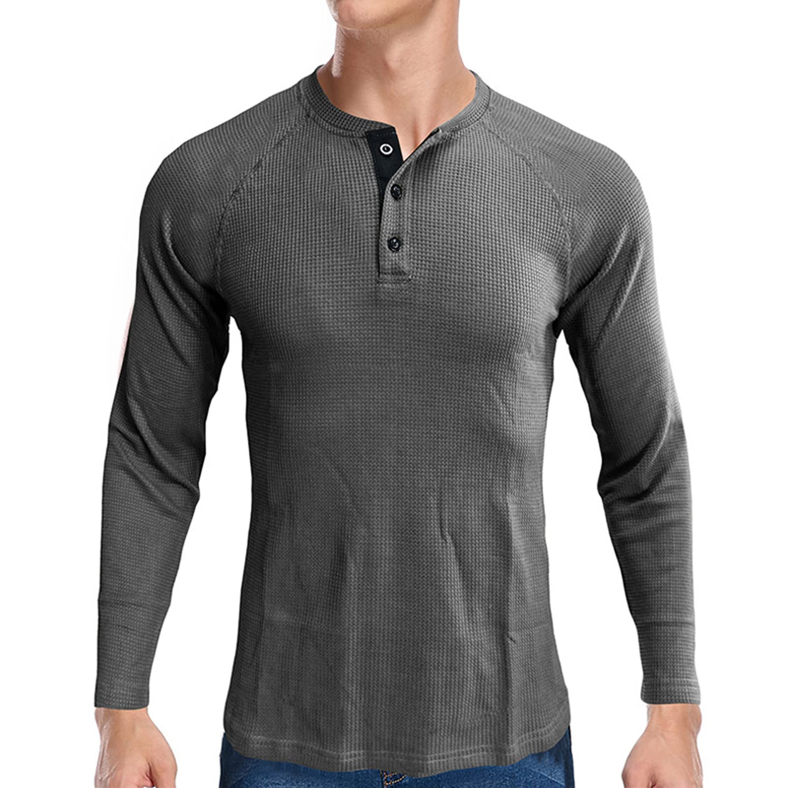 Men's Slim Fit Long Sleeve Henley Shirt - Waffle Knit Crewneck Pullover Top with Front Placket | Casual Wear, Layering & Outdoor Activities
