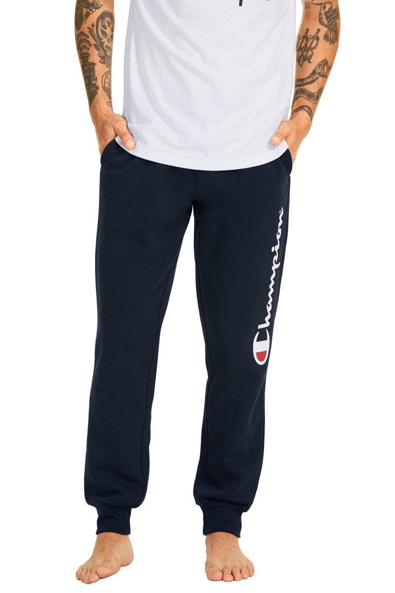 Champion Men's Script Cuff Navy Track Pants - Comfortable Athletic Joggers for Running, Gym & Casual Wear