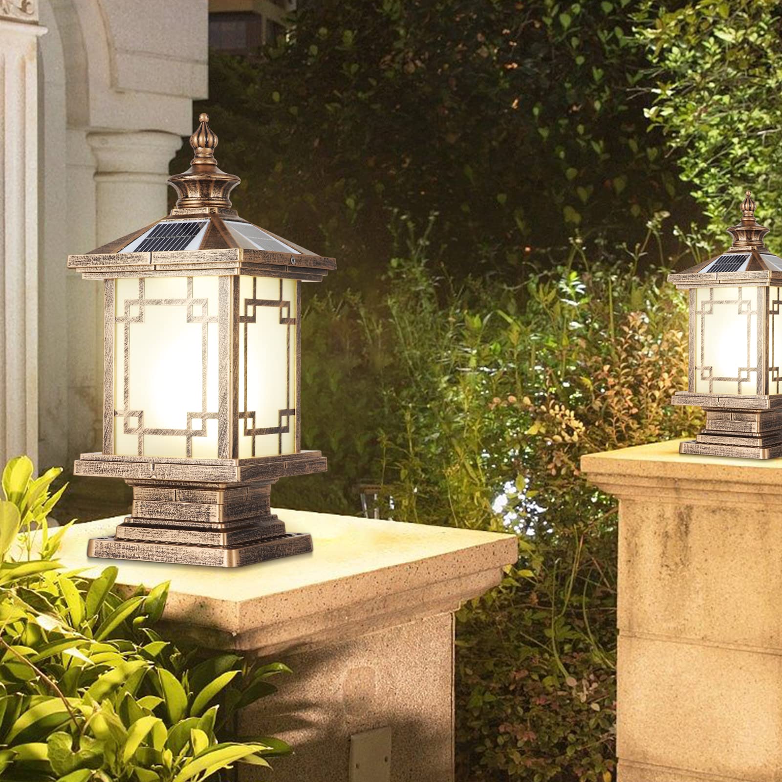 Solar LED Post Light Outdoor - Dimmable Aluminum Fence Cap Lamp with Remote Control, IP65 Waterproof Solar Pillar Lights for Garden, Yard, Pathway (15.7