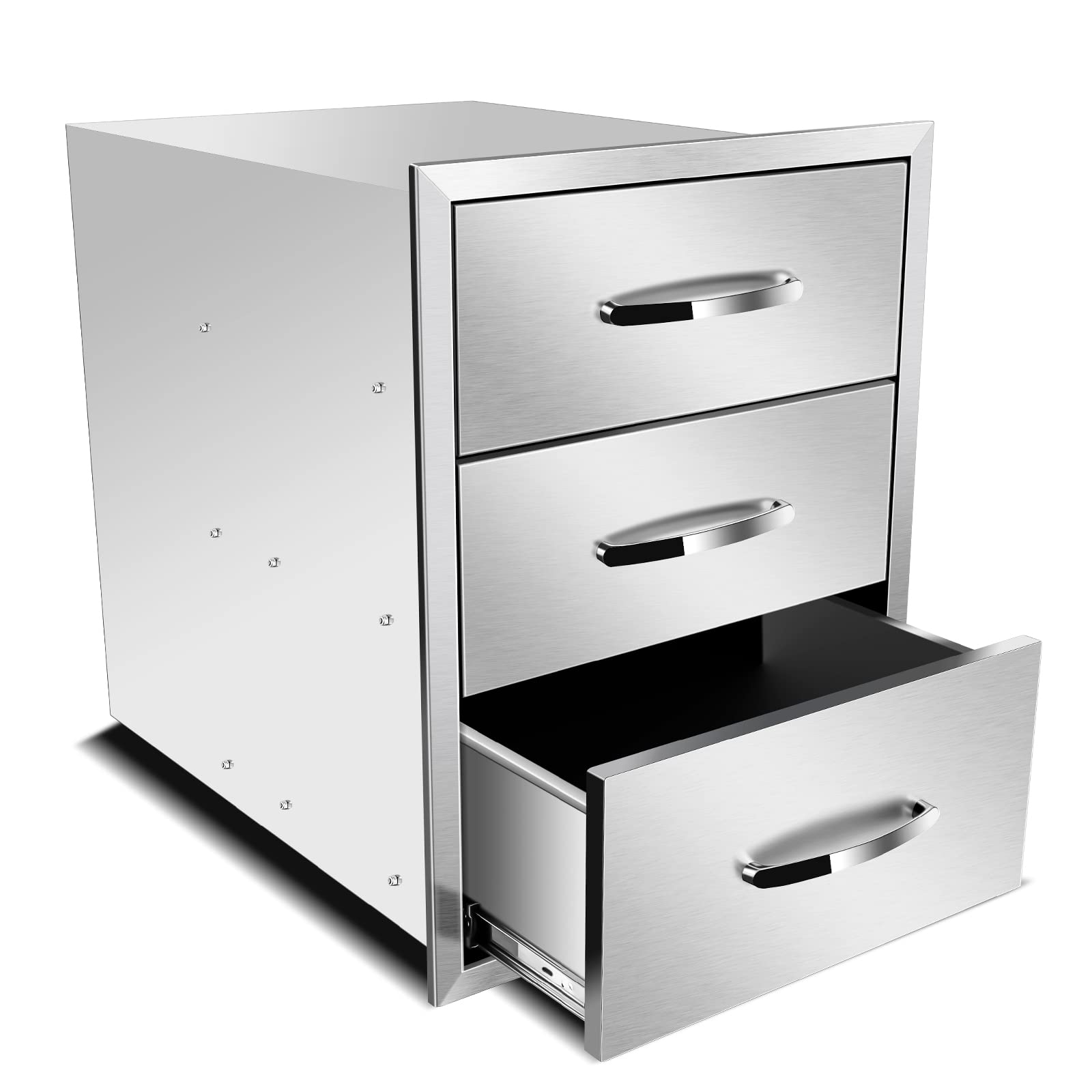 Stainless Steel Outdoor Kitchen Drawers - Triple Access 18W x 24H x 23D with Handle for BBQ Island, Grill Station & Patio Furniture - Durable Storage for Utensils, Tools & Accessories
