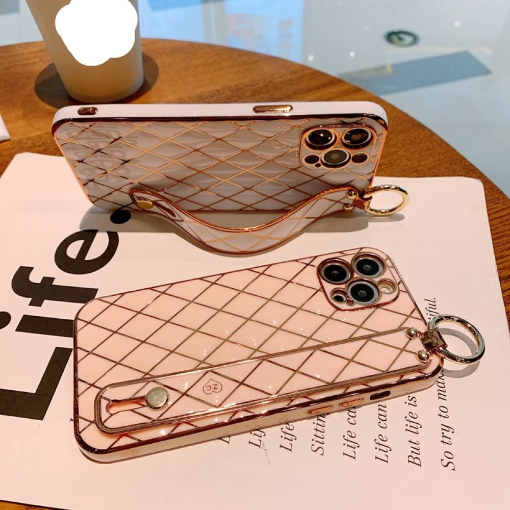 Shockproof Electroplated Wrist Strap Phone Case for iPhone 12/11/13 Pro Max/XS Max/XR/8 Plus/7/SE 2020 - Soft Protective Cover with Anti-Slip Grip (Green) - Perfect for Gym, Running & Outdoor Activities